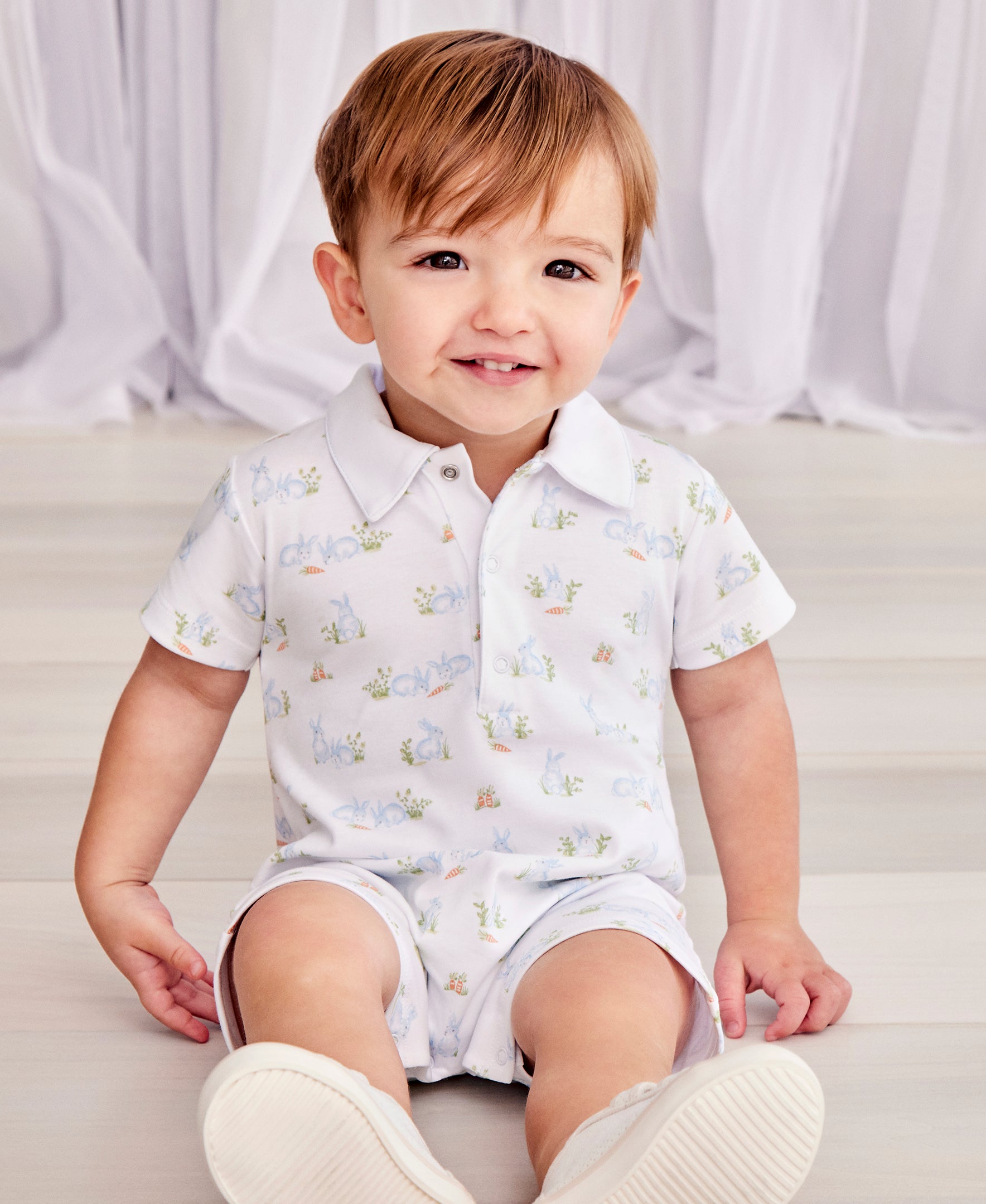 Baby Bunny Patch Blue Short Playsuit - Kissy Kissy