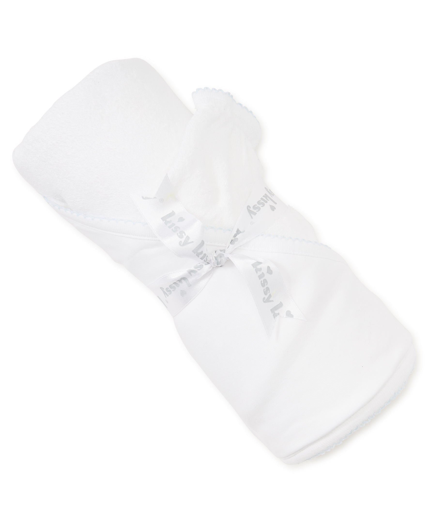 White/Blue Kissy Basics Hooded Towel & Mitt Set - Kissy Kissy