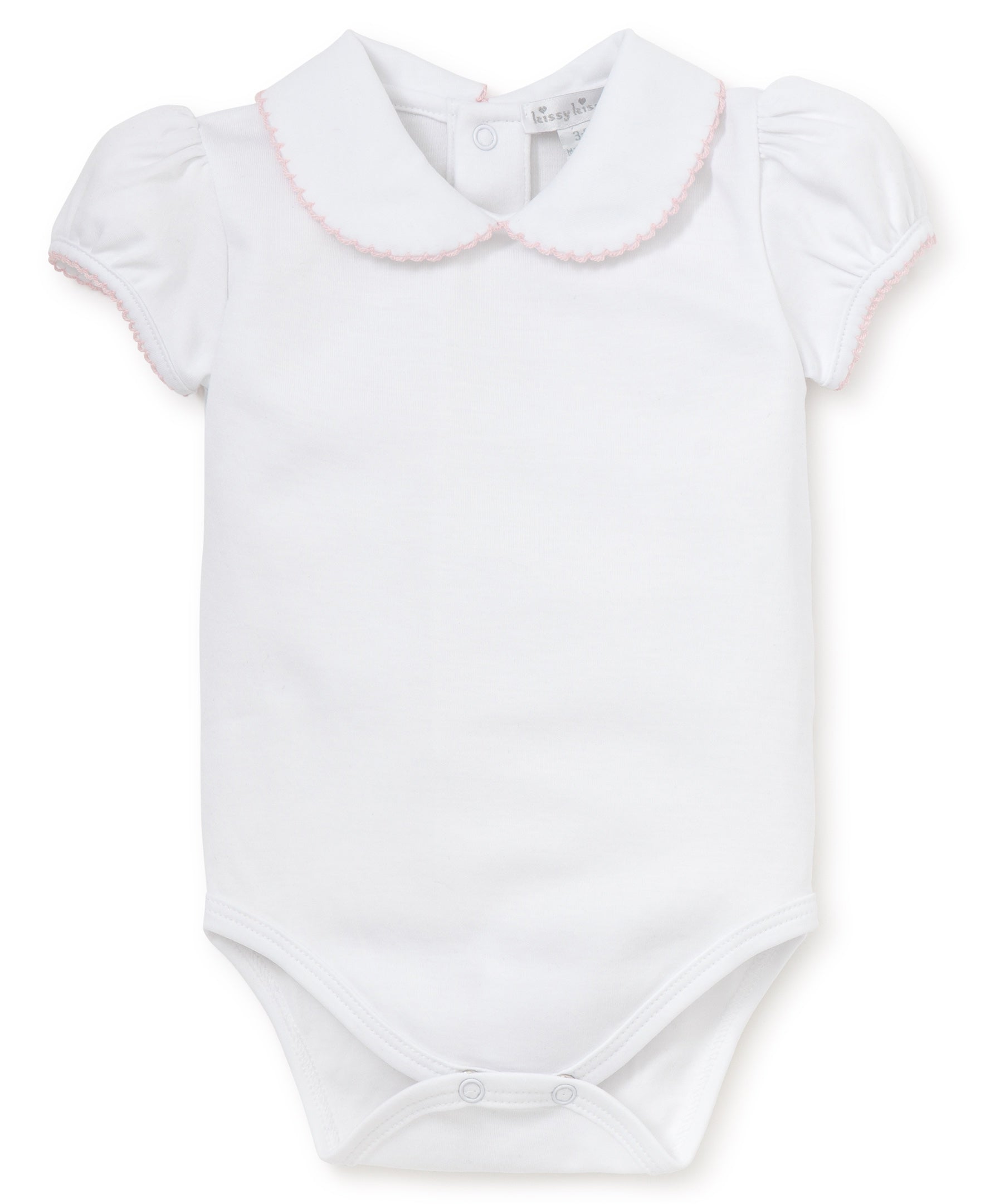 White/Pink Kissy Basics Short Sleeve Collar Bodysuit - Kissy Kissy