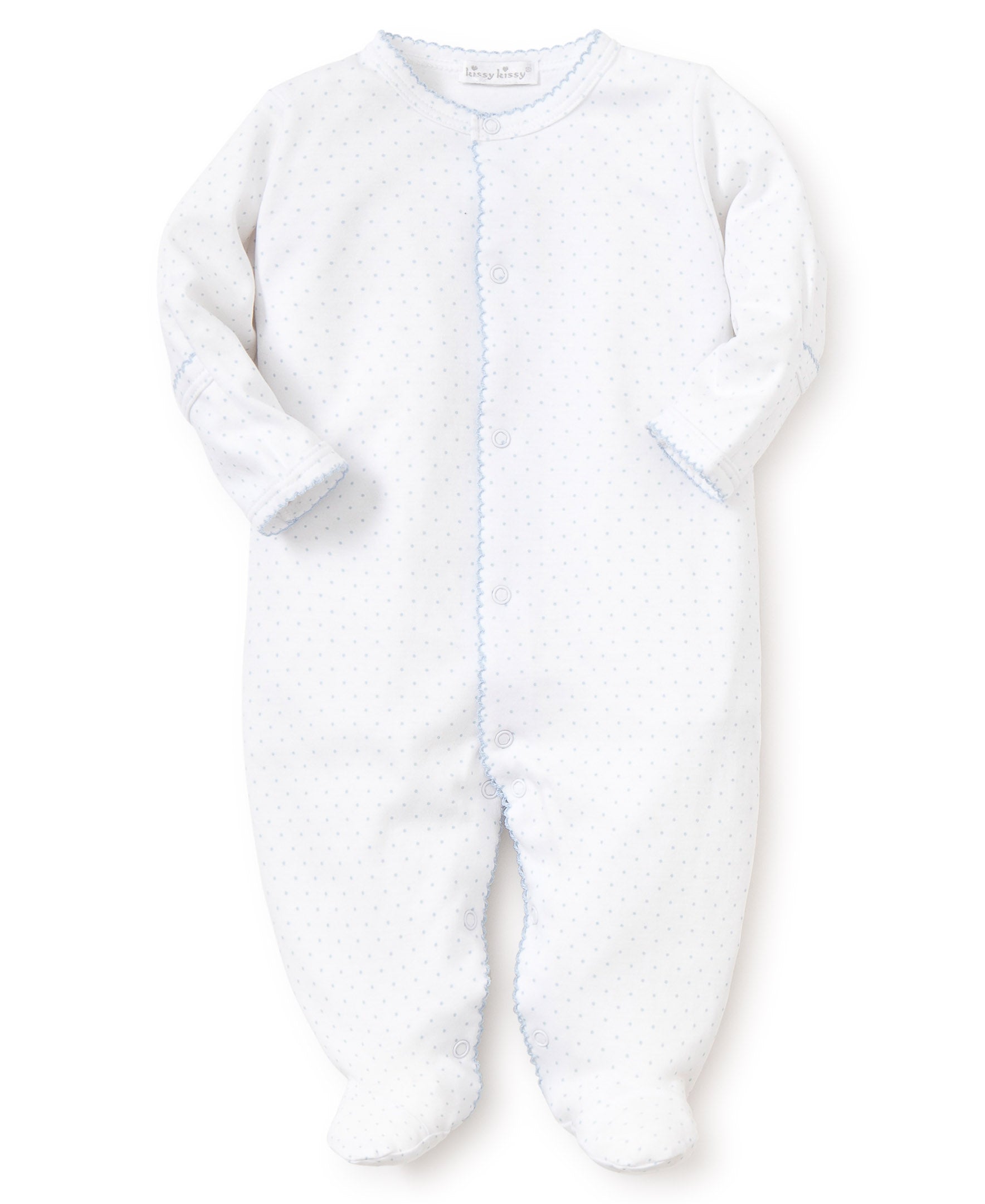 White/Blue New Kissy Dots Print Footie - Kissy Kissy