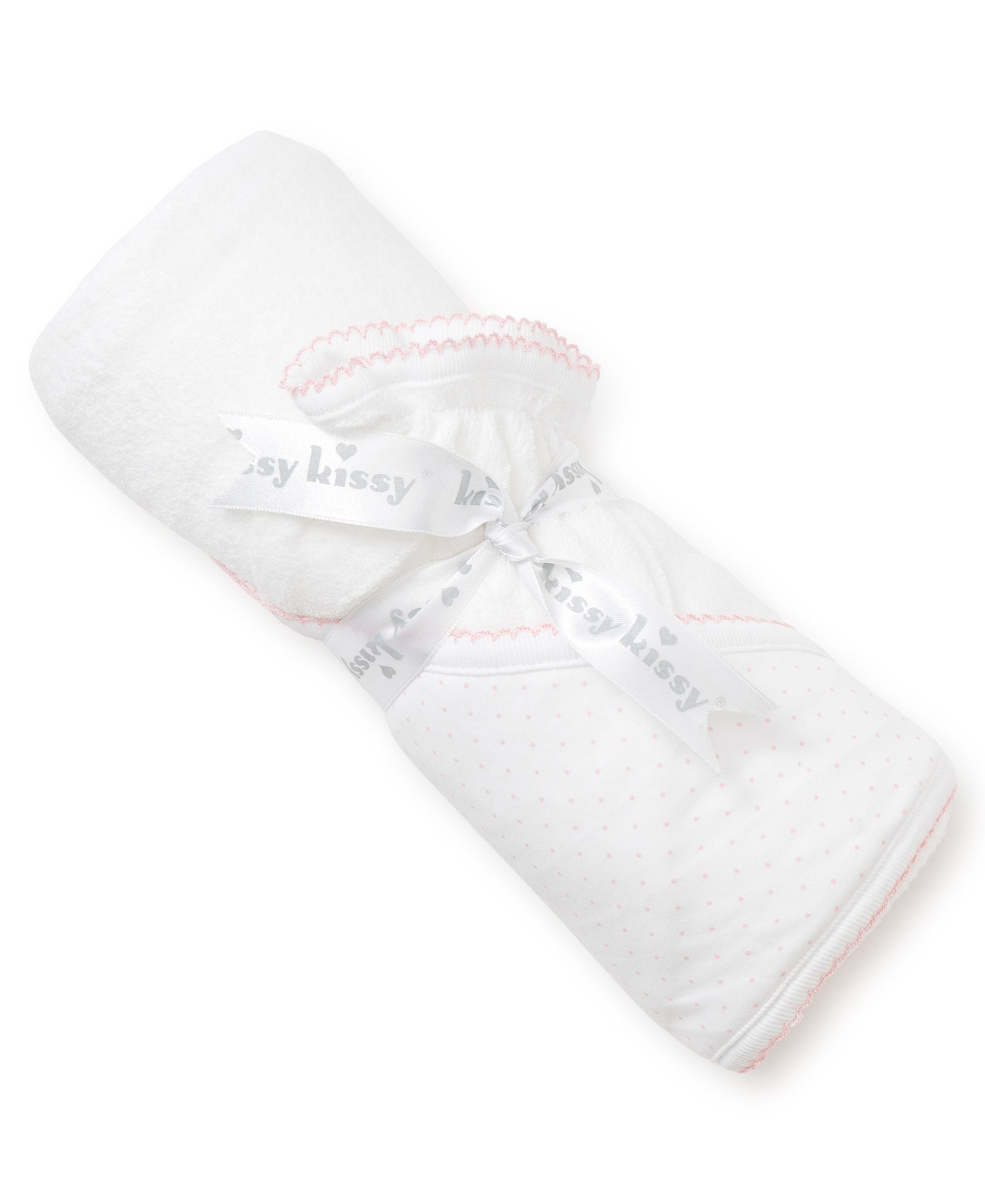 White/Pink New Kissy Dots Hooded Towel & Mitt Set - Kissy Kissy