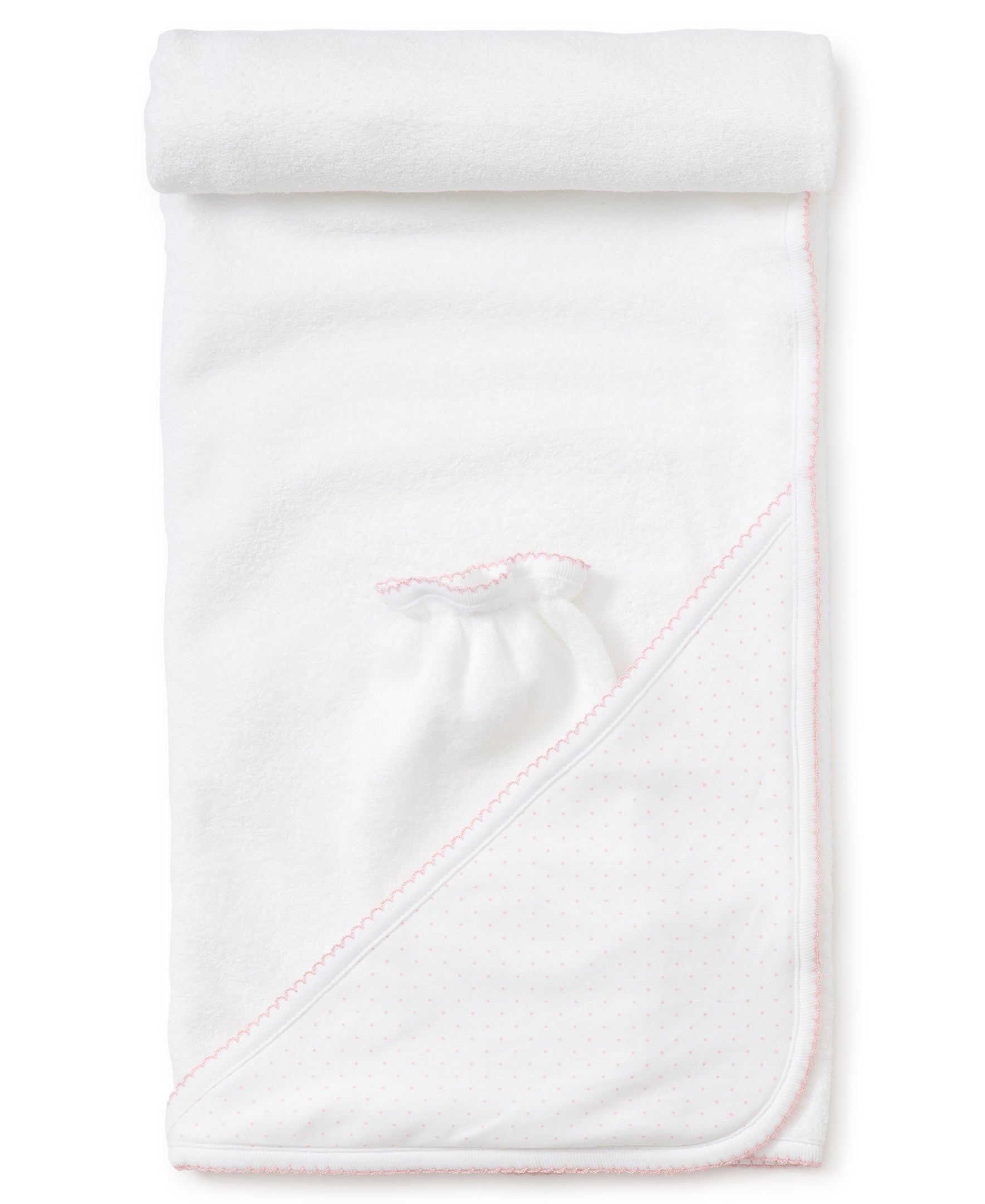 White/Pink New Kissy Dots Hooded Towel & Mitt Set - Kissy Kissy