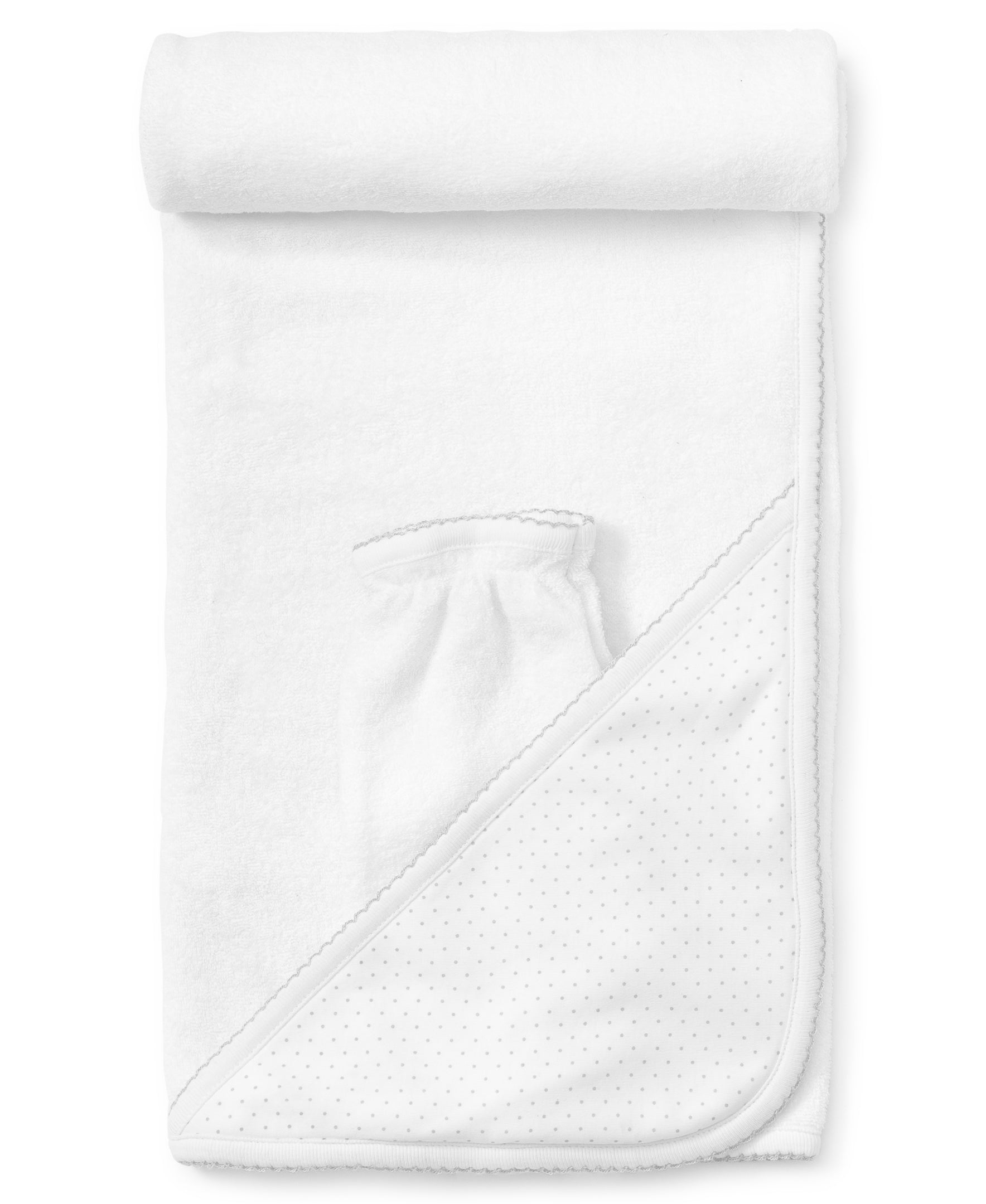 White/Silver New Kissy Dots Hooded Towel &Mitt Set - Kissy Kissy