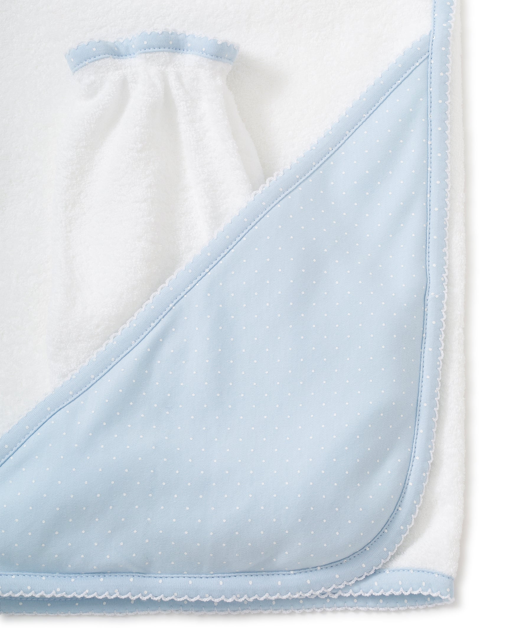 Blue/White New Kissy Dots Hooded Towel & Mitt Set - Kissy Kissy