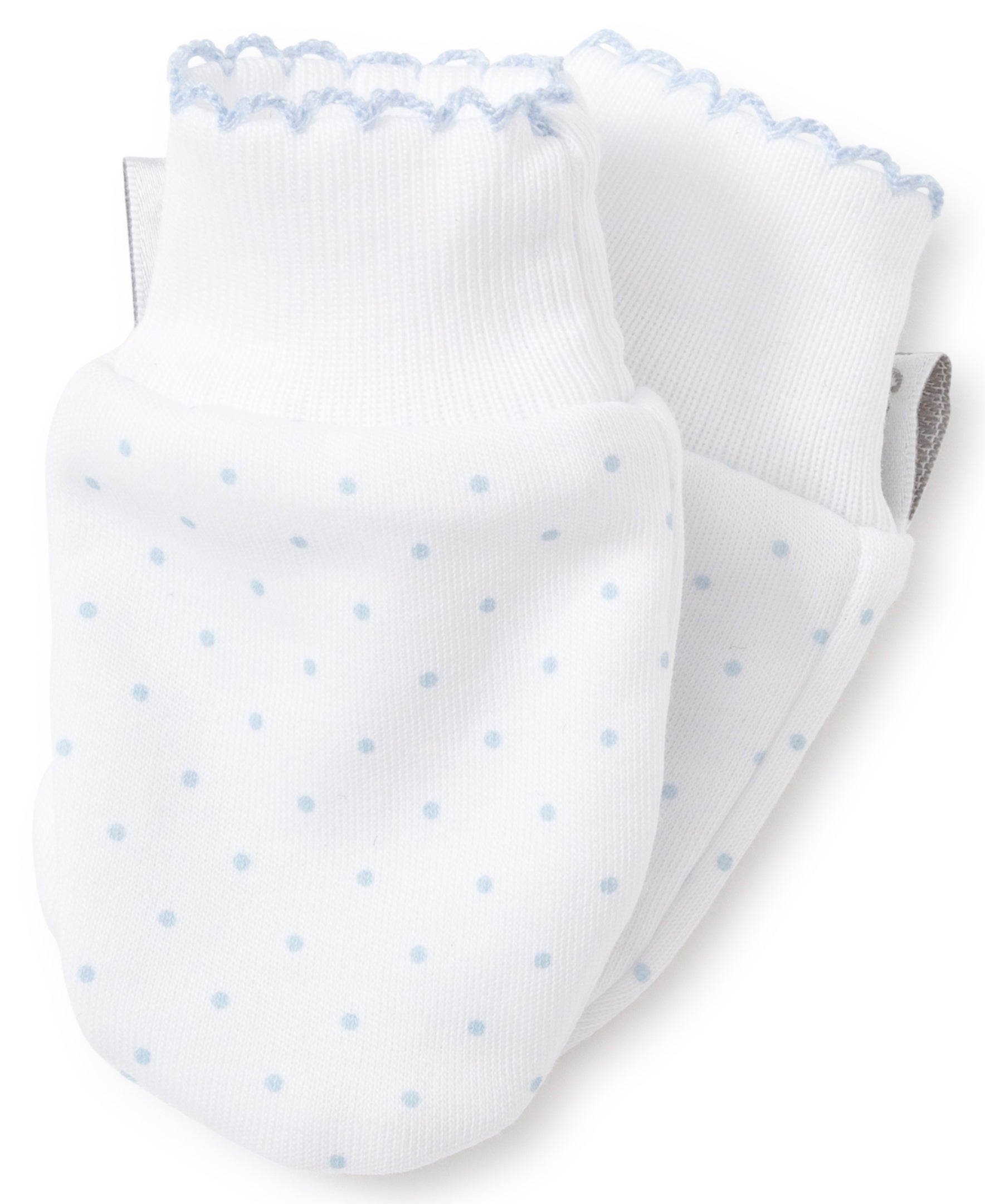 White/Blue New Kissy Dots Print Mitts - Kissy Kissy