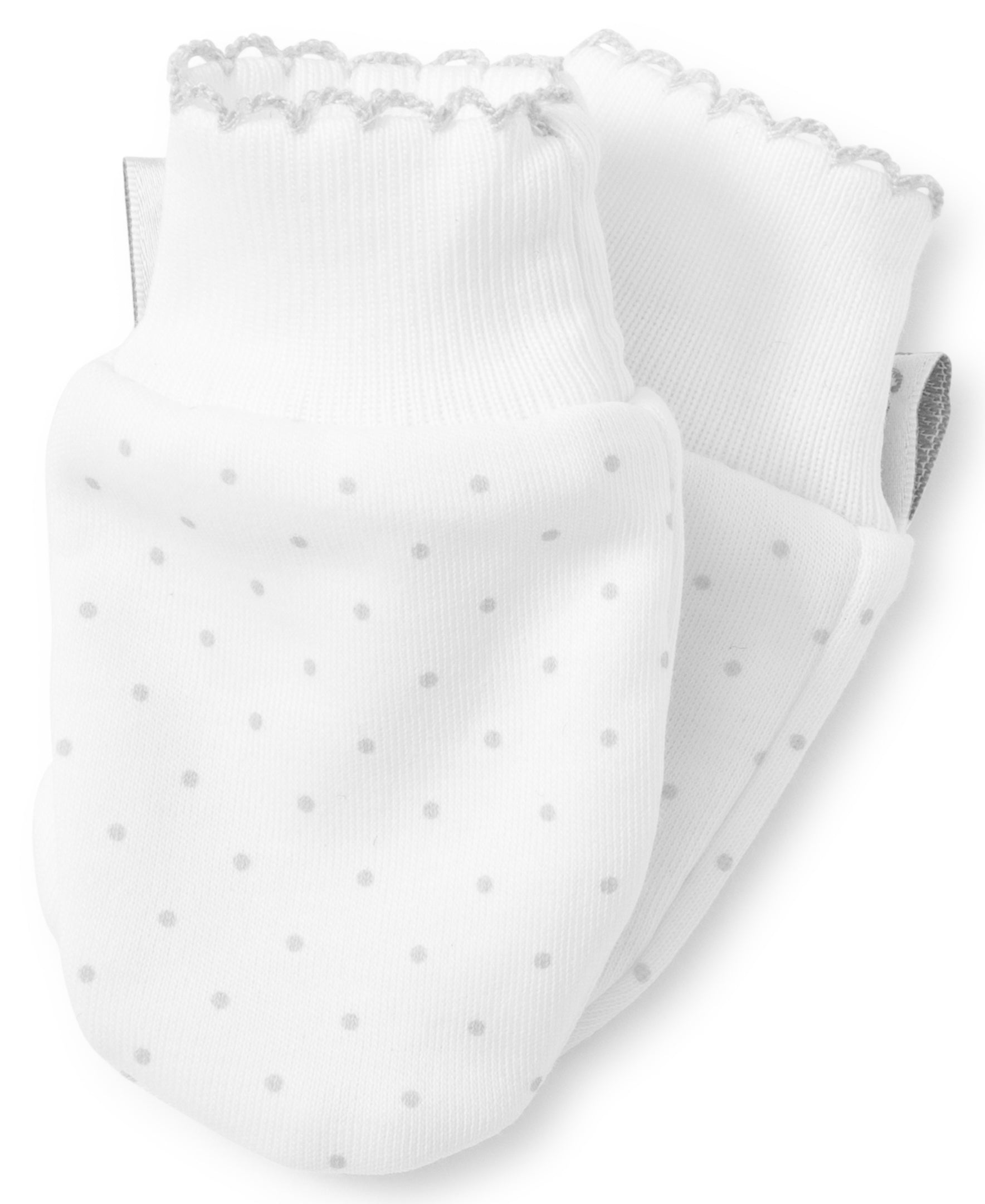 White/Silver New Kissy Dots Print Mitts - Kissy Kissy