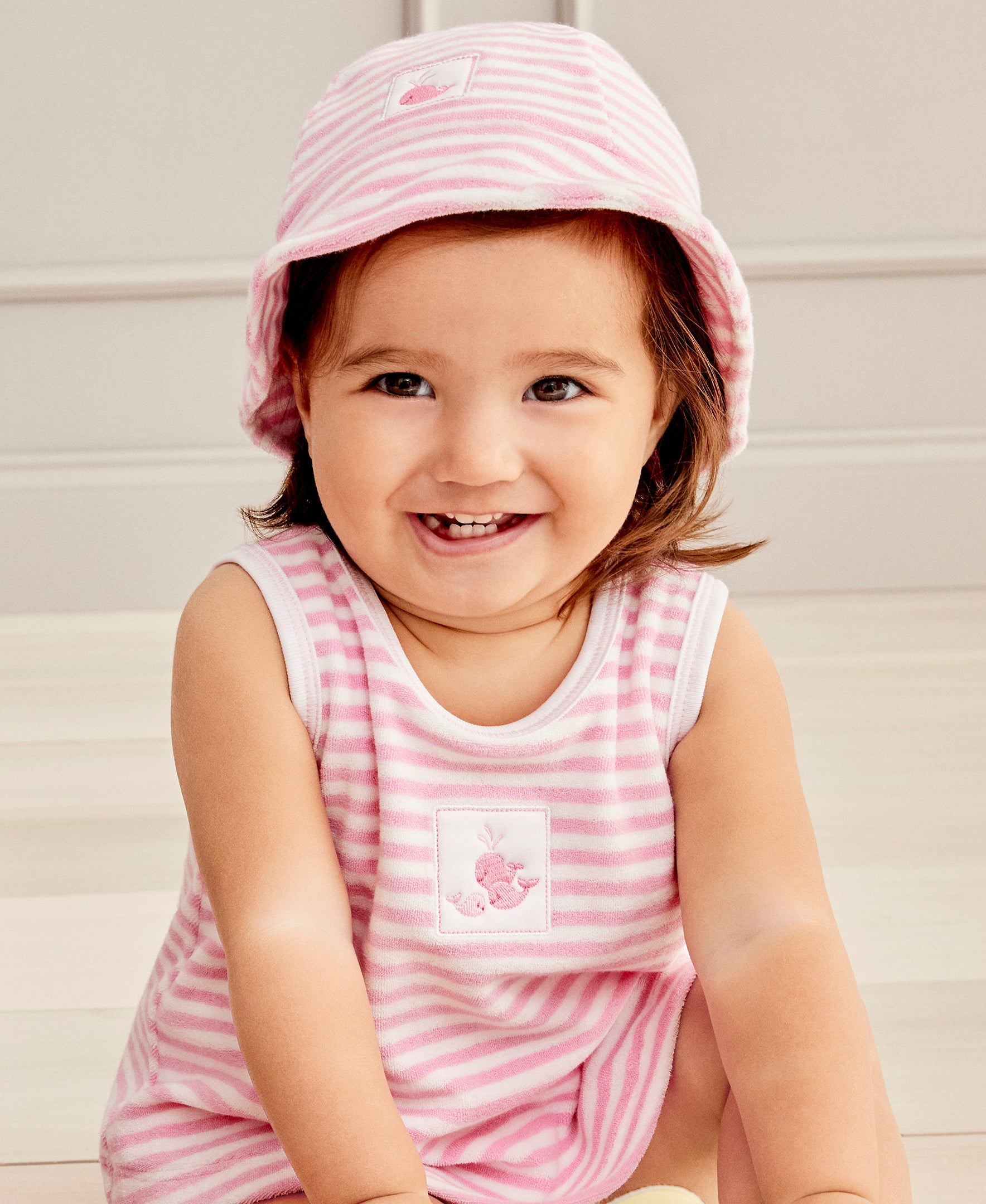 Whale Wonder Pink Stripe Terry Sunhat - Kissy Kissy