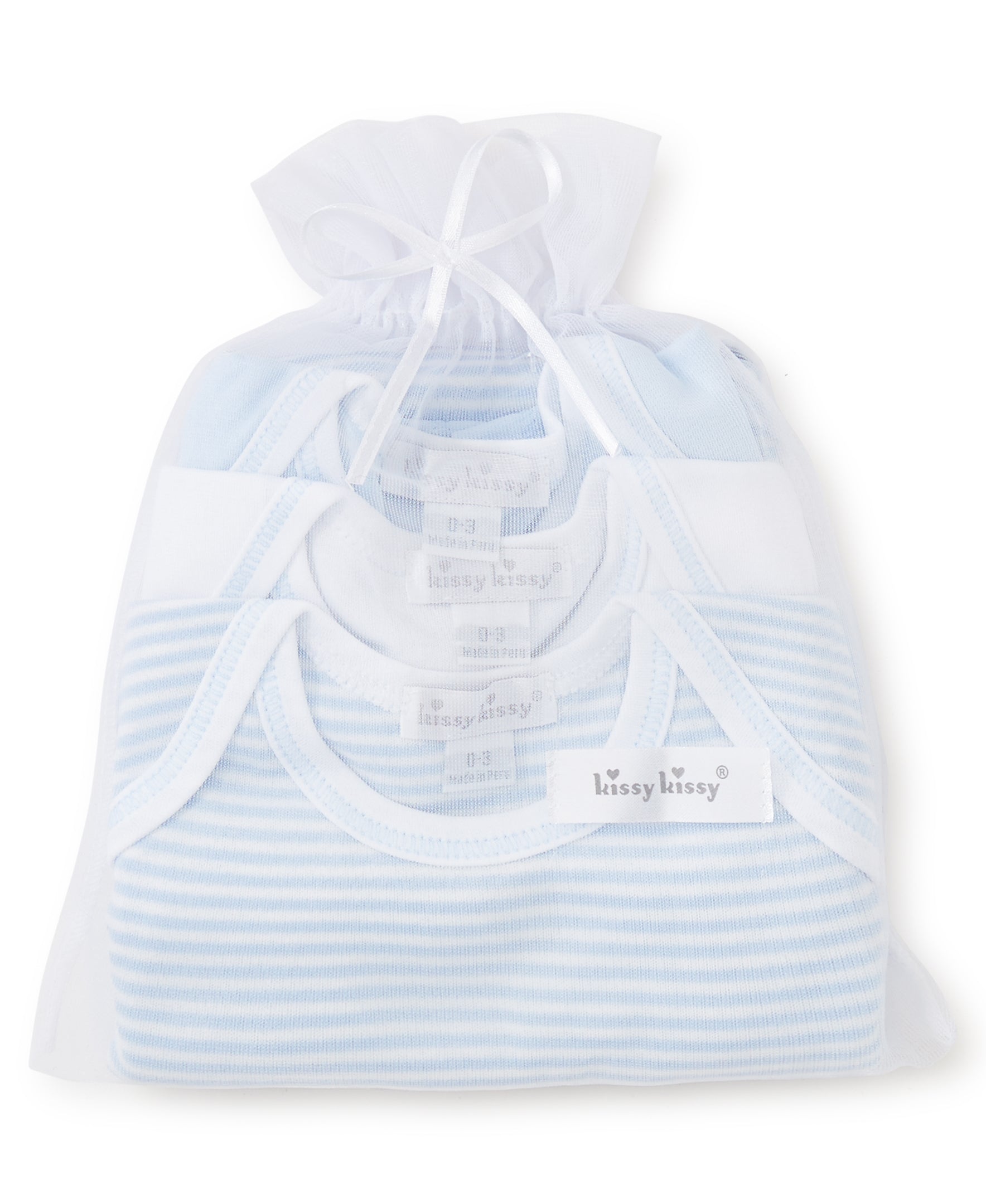 Blue Stripe 3 Pack S/S Bodysuit Set w/ Tulle Bag - Kissy Kissy