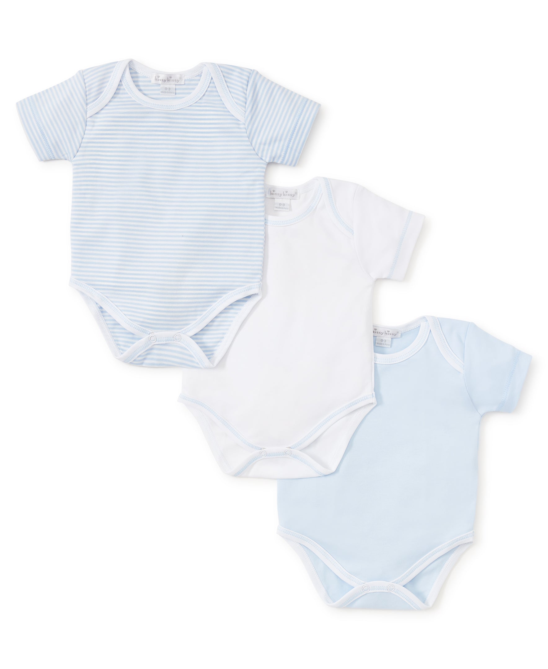 Blue Stripe 3 Pack S/S Bodysuit Set w/ Tulle Bag - Kissy Kissy