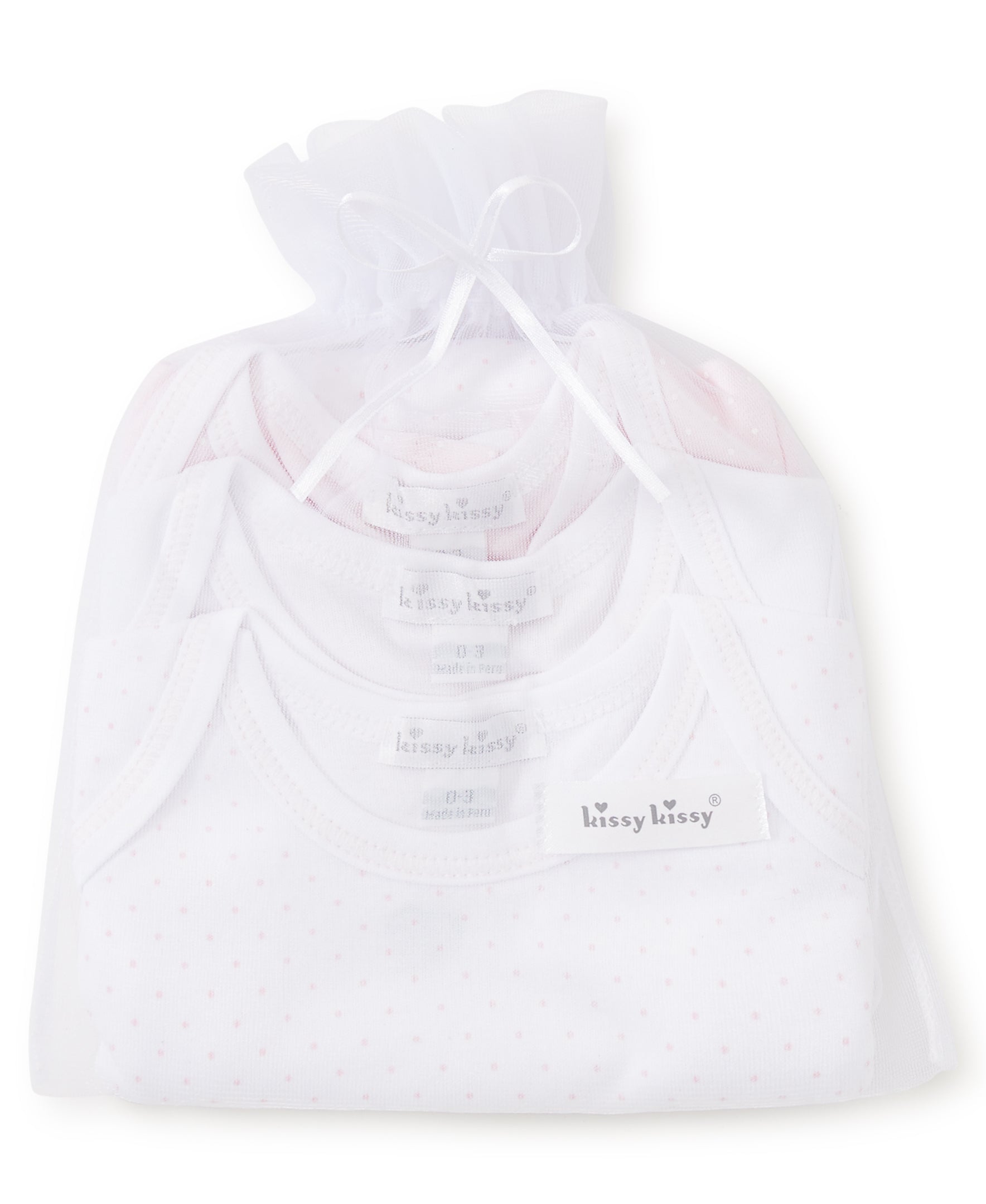 Pink Dot 3 Pack S/S Bodysuit Set w/ Tulle Bag - Kissy Kissy