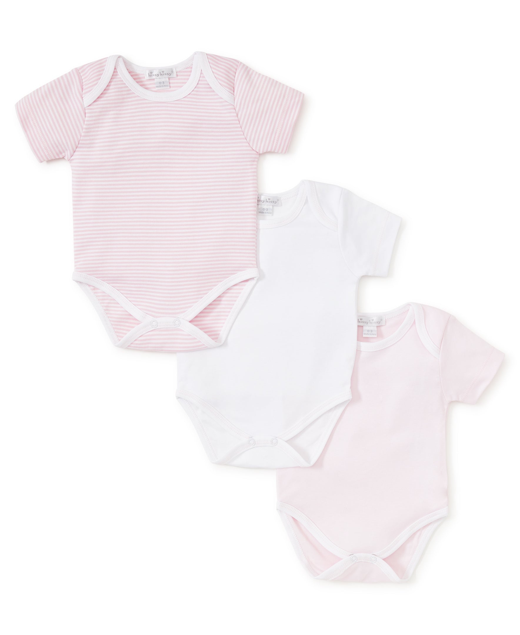 Pink Stripe 3 Pack S/S Bodysuit Set w/ Tulle Bag - Kissy Kissy