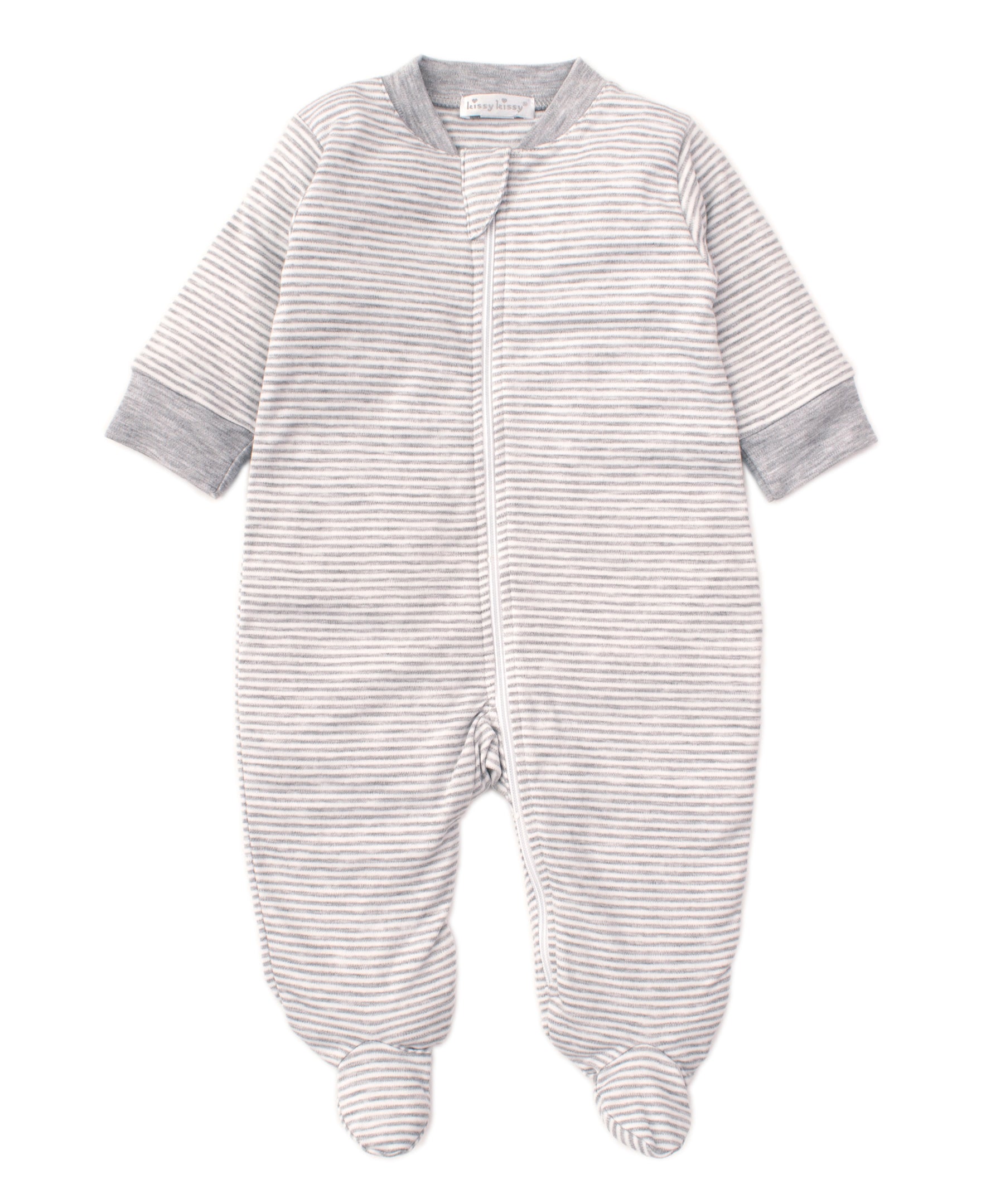 Gray Kissy Essentials Stripe Zip Footie - Kissy Kissy