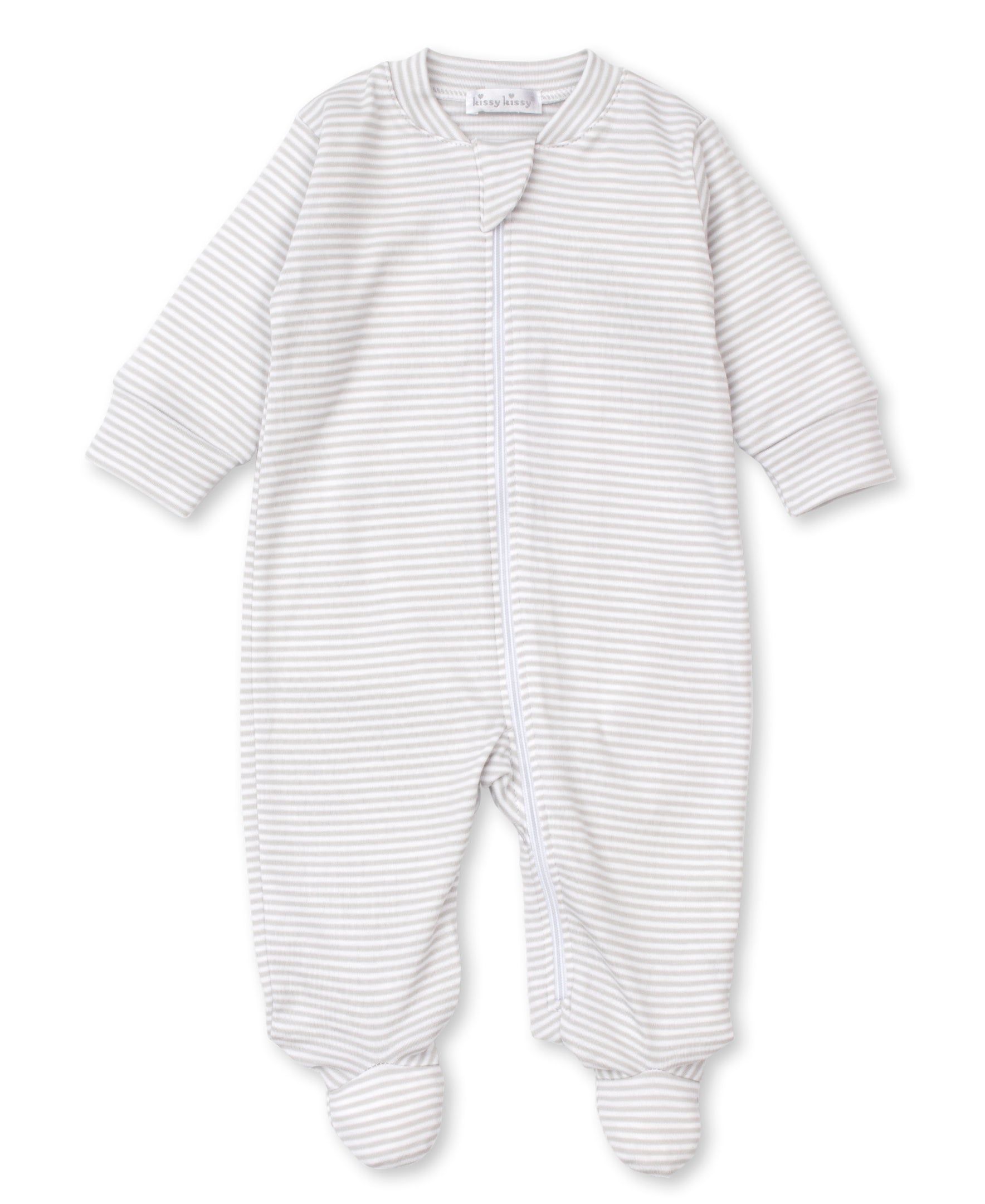 Silver Simple Stripes Zip Footie - Kissy Kissy