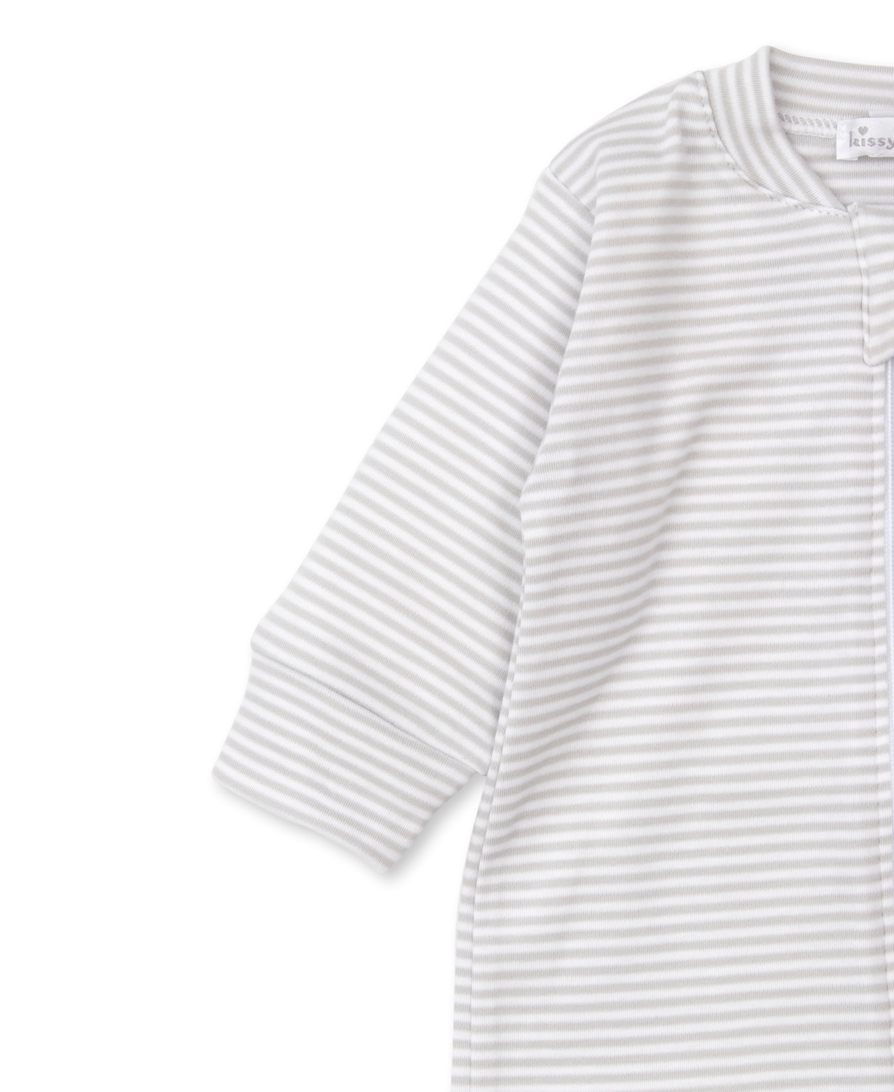 Silver Simple Stripes Zip Footie - Kissy Kissy