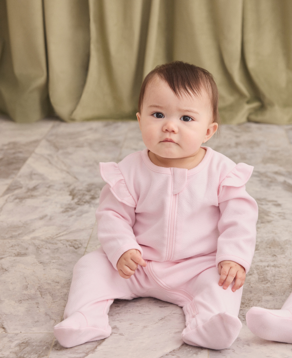 Baby Blessings Pink Jacquard Zip Footie - Kissy Kissy