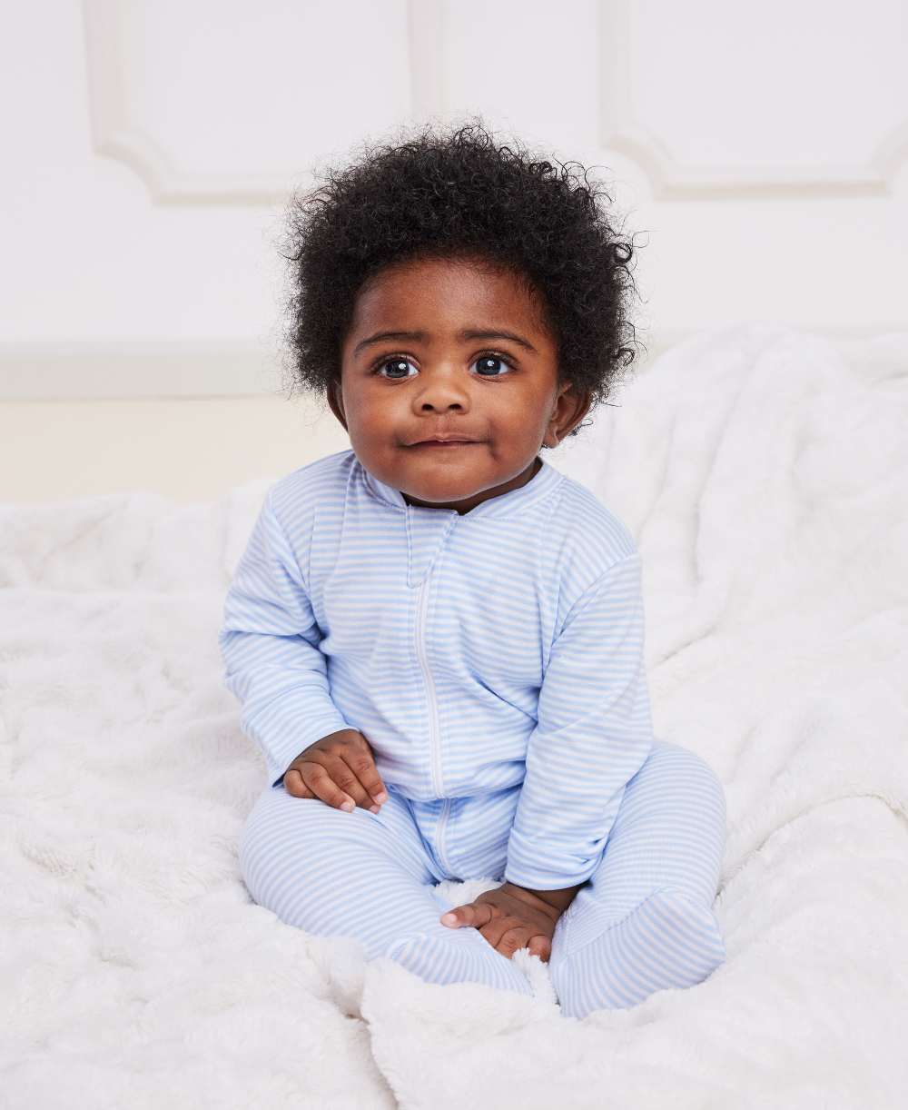 Simple Stripes Blue Pajama Zip Footie - Kissy Kissy