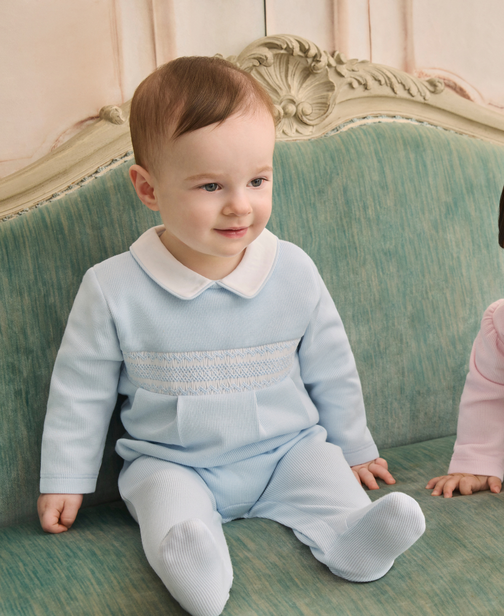 CLB Punto Ingles Blue Hand Smocked Footie - Kissy Kissy