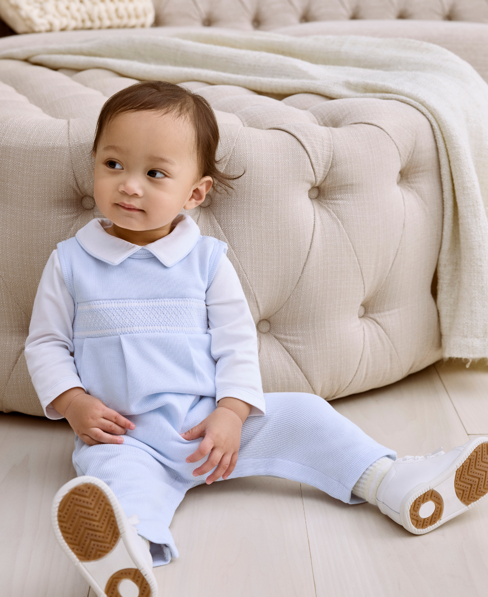 CLB Punto Ingles Blue Hand Smocked Overall Set - Kissy Kissy