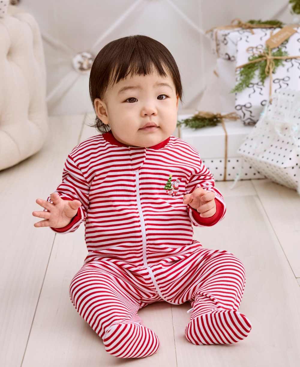 Christmas Capers Stripe Zip Footie - Kissy Kissy