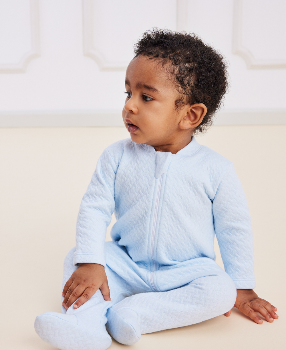 Classic Jacquards Blue Zip Footie - Kissy Kissy