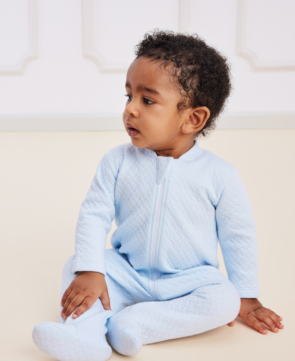 Classic Jacquards Blue Zip Footie - Kissy Kissy