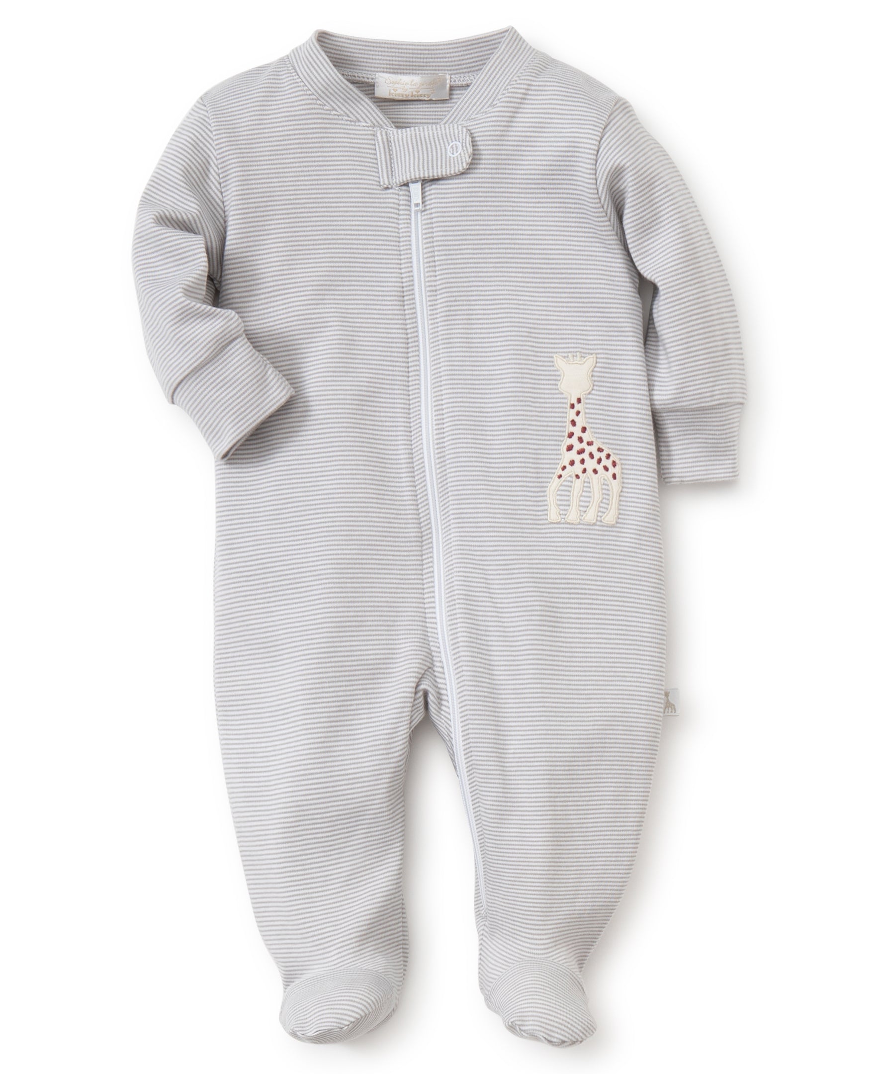 Gray Sophie Stripe Pajamas Zip Front Footie - Kissy Kissy