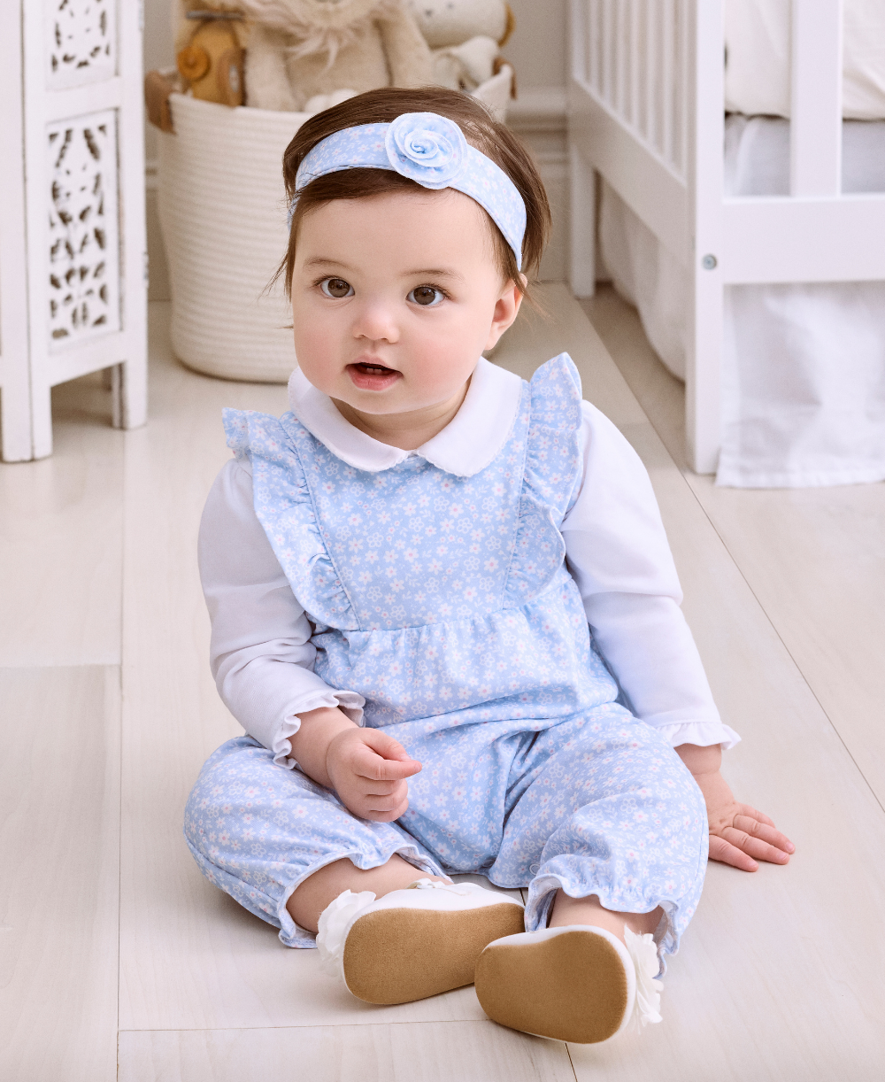 Fall in Bloom Blue Overall Set - Kissy Kissy