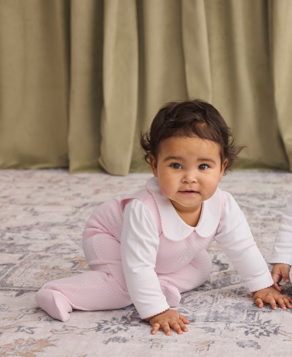 Giraffe Laughs Pink Jacquard Overall Set - Kissy Kissy