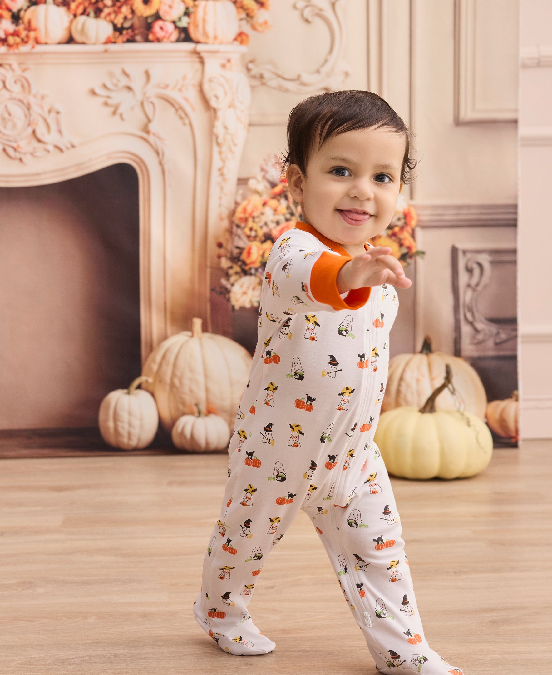 Halloween Ghosts Zip Footie - Kissy Kissy