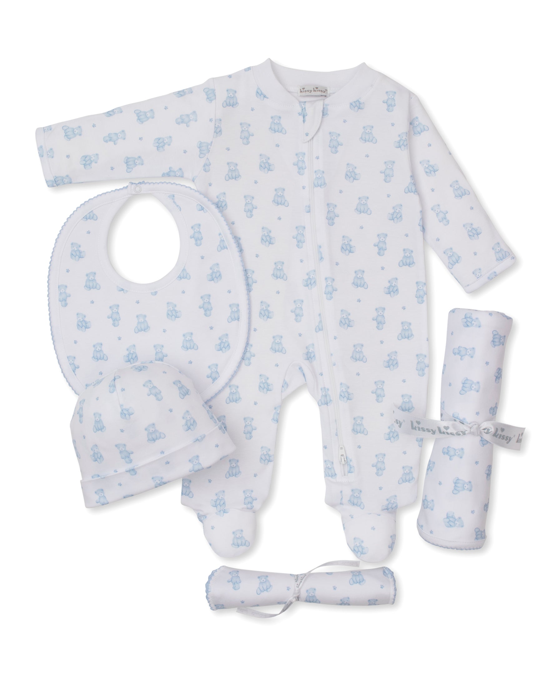 Teddy Bears Blue 5pc Gift Set w/ Gift Box - Kissy Kissy