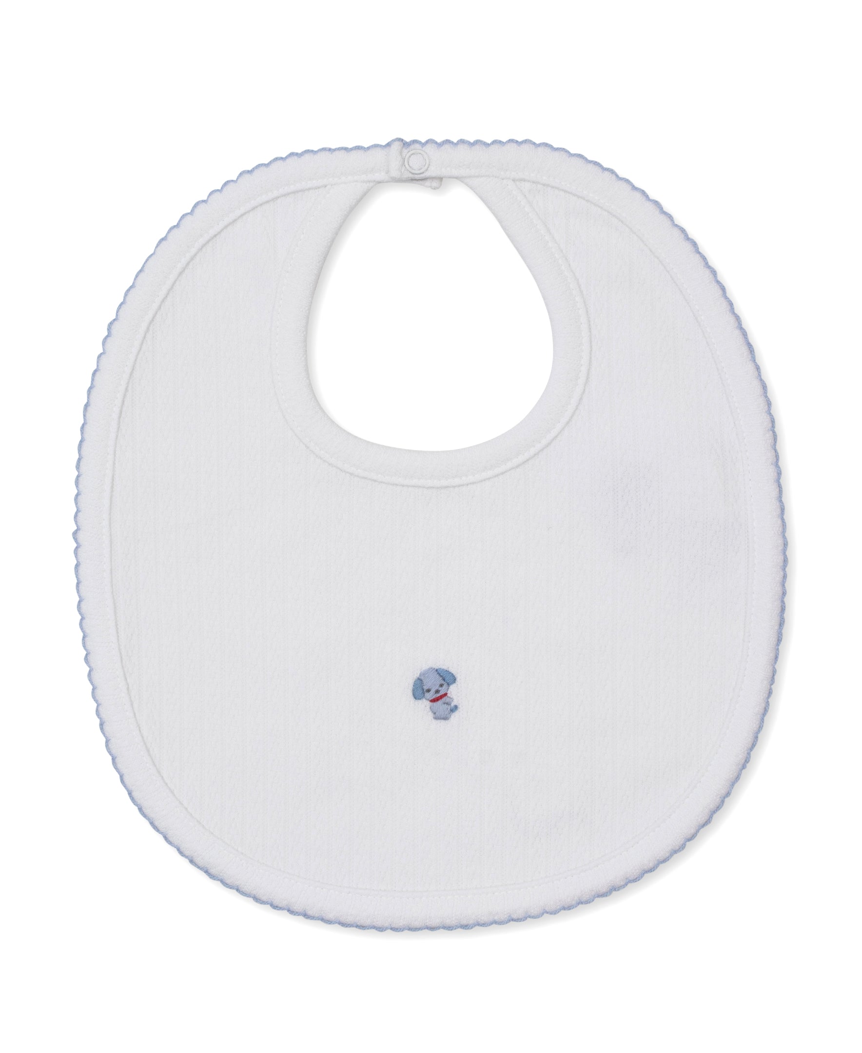 Premier Puppy Family White/Blue Hand Emb. Pointelle Bib