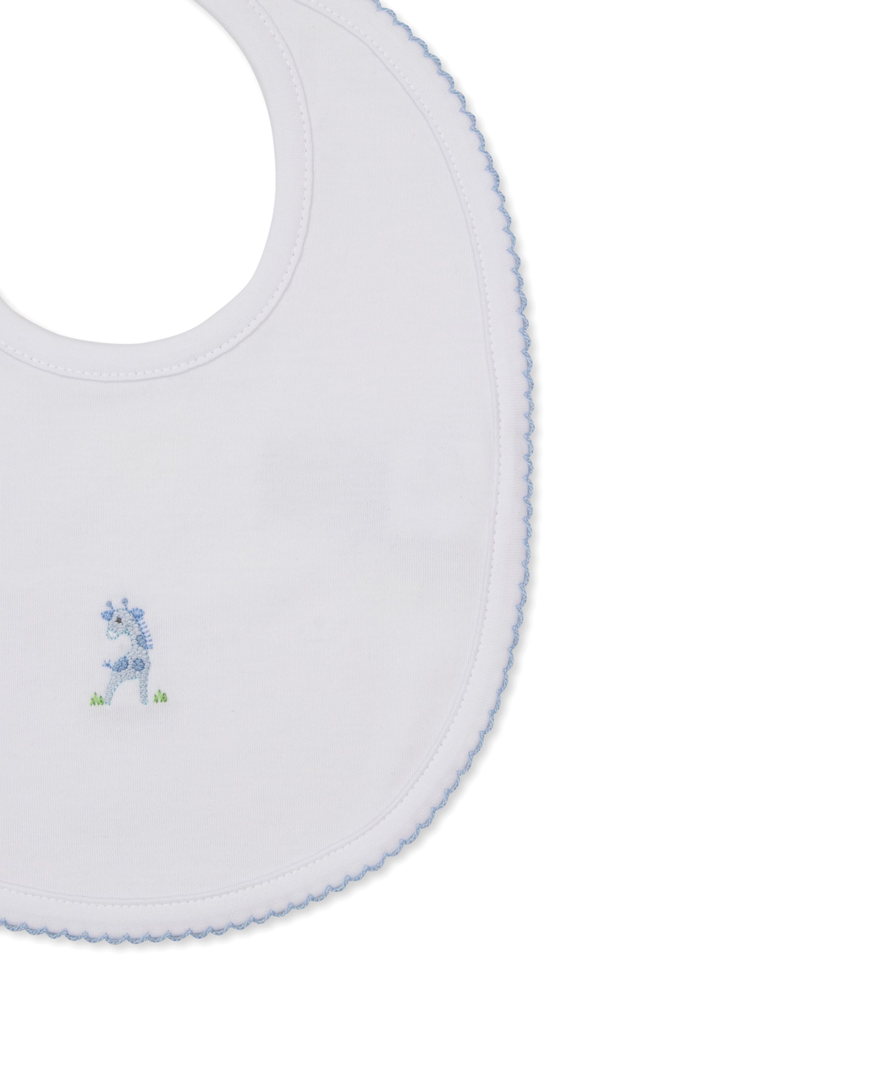 SCE Safari Party White/Blue Hand Emb. Bib - Kissy Kissy
