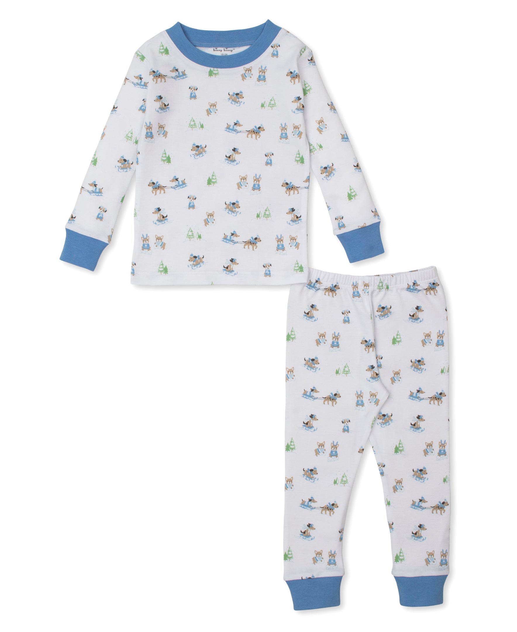 Puppy's Sleigh Riding Fun Blue Pajama Set - Kissy Kissy