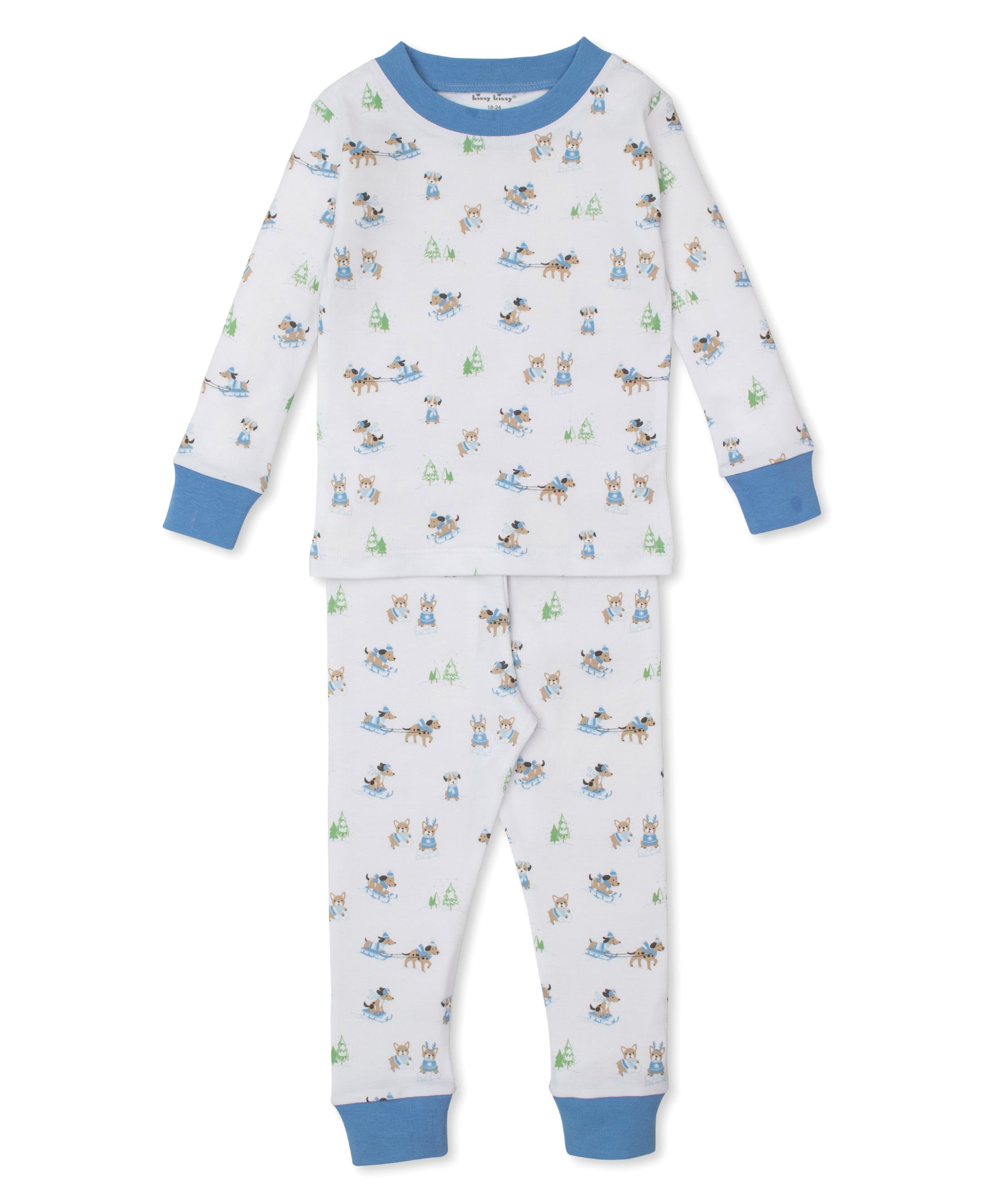 Puppy's Sleigh Riding Fun Blue Toddler Pajama Set - Kissy Kissy