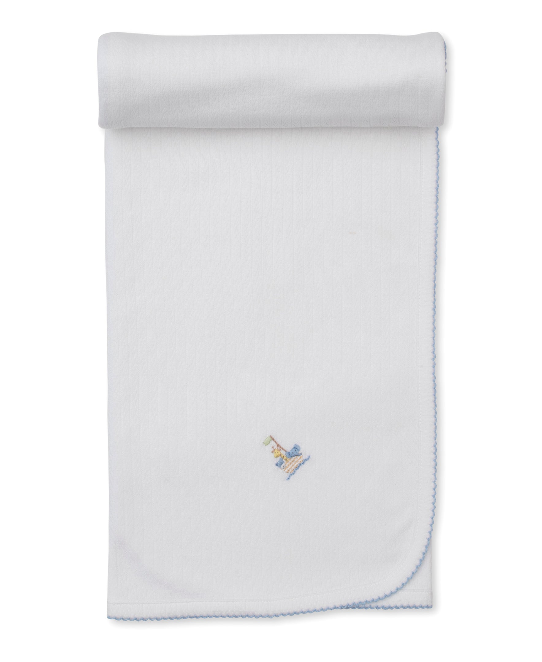 Premier Noah's Ark White/Blue Hand Emb. Blanket - Kissy Kissy