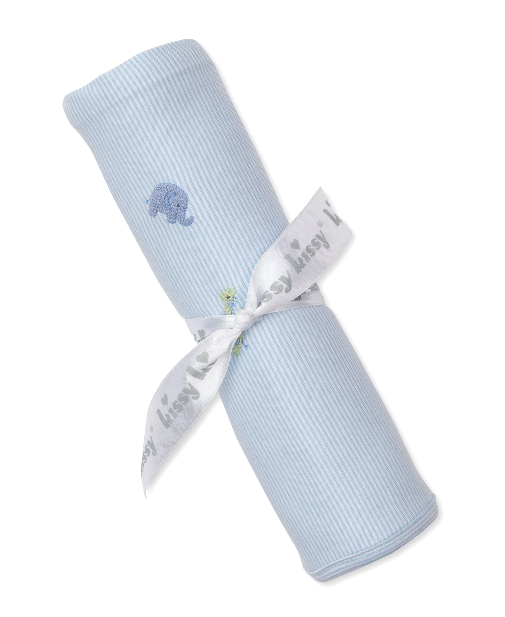 SCE Safari Wild Blue Stripe Hand Emb. Blanket - Kissy Kissy