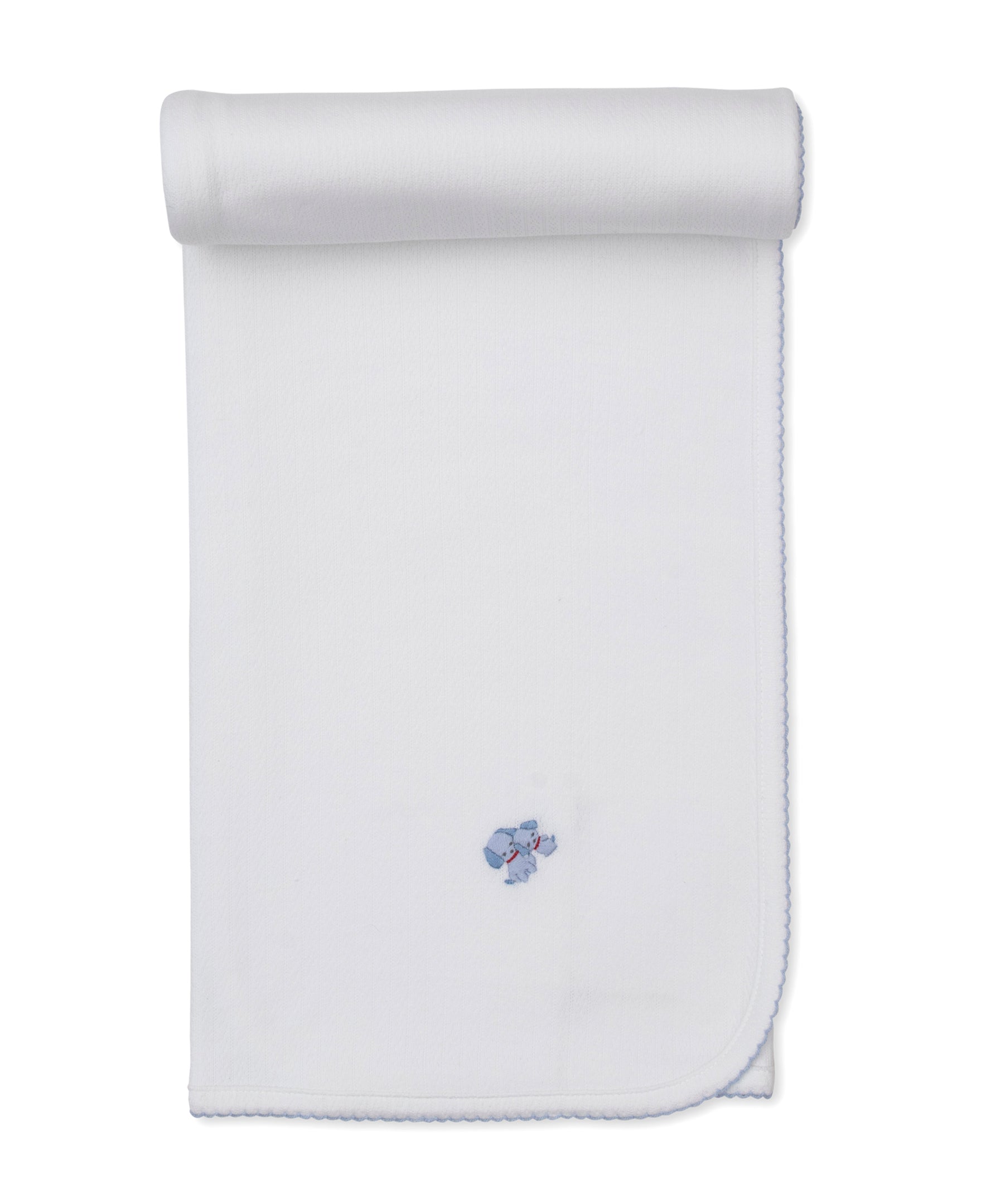 Premier Puppy Family White/Blue Hand Emb. Pointelle Blanket