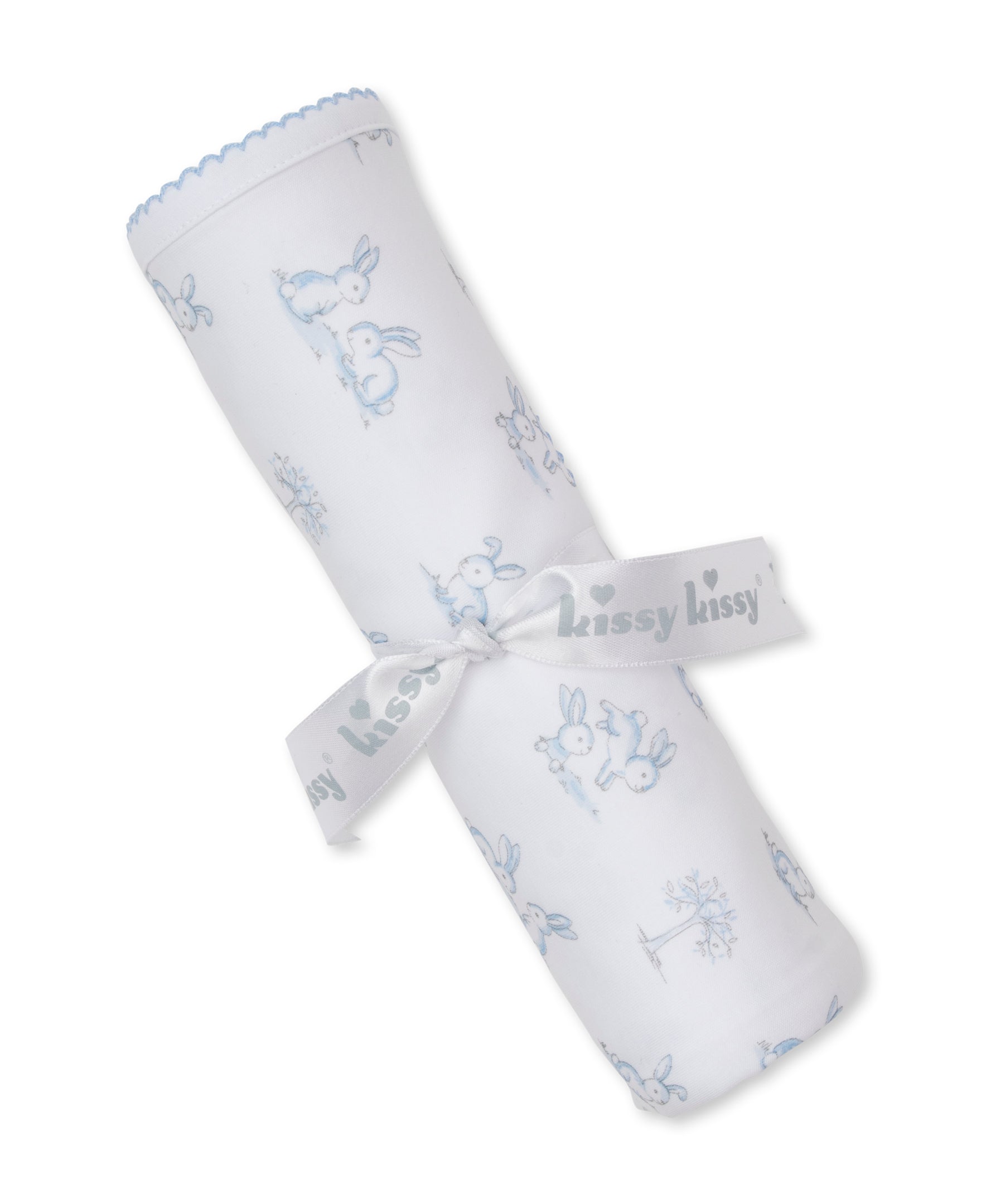Springtime Bunny Fun Blue Blanket - Kissy Kissy