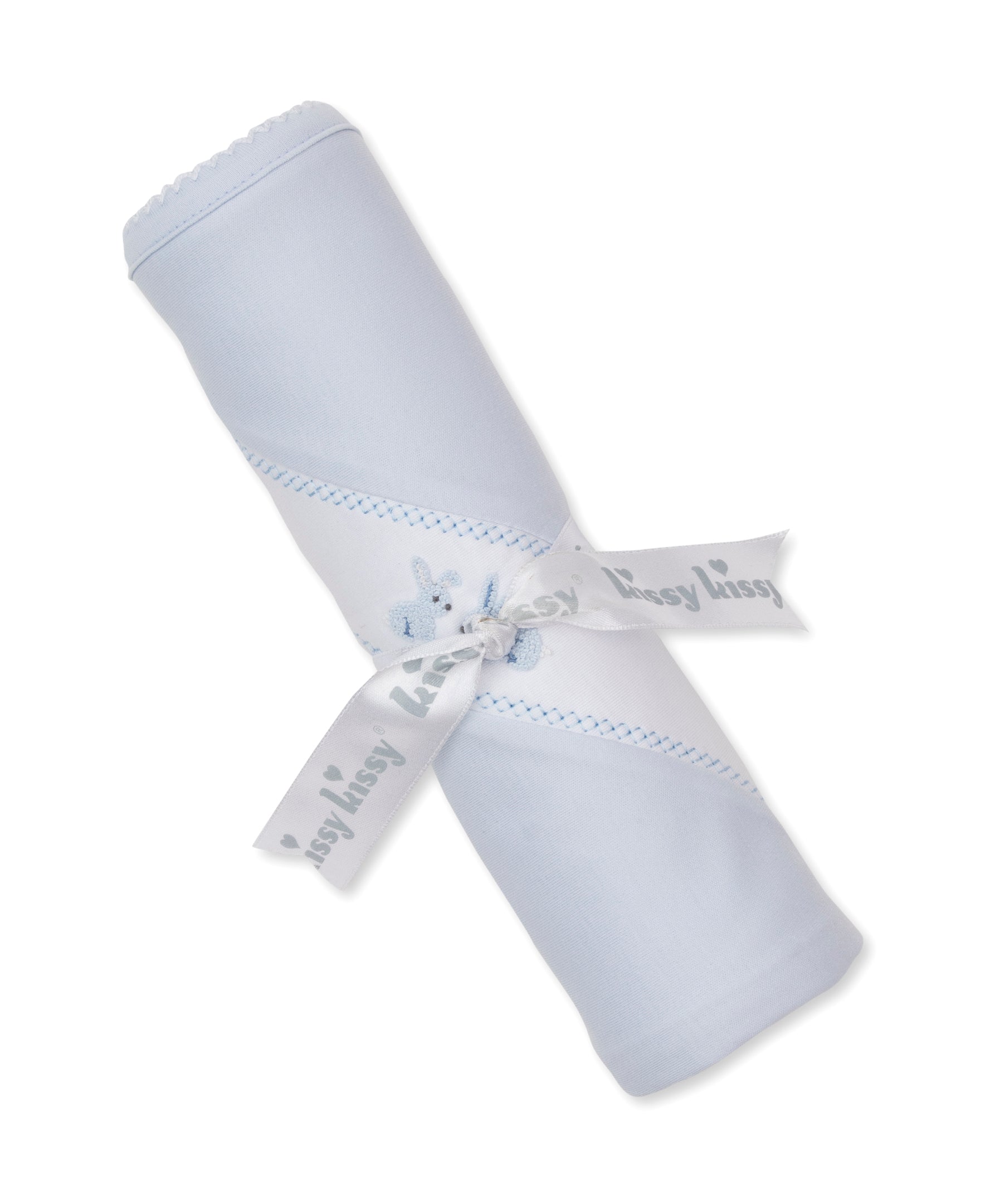 Premier Springtime Bunny Fun Blue Hand Emb. Blanket - Kissy Kissy
