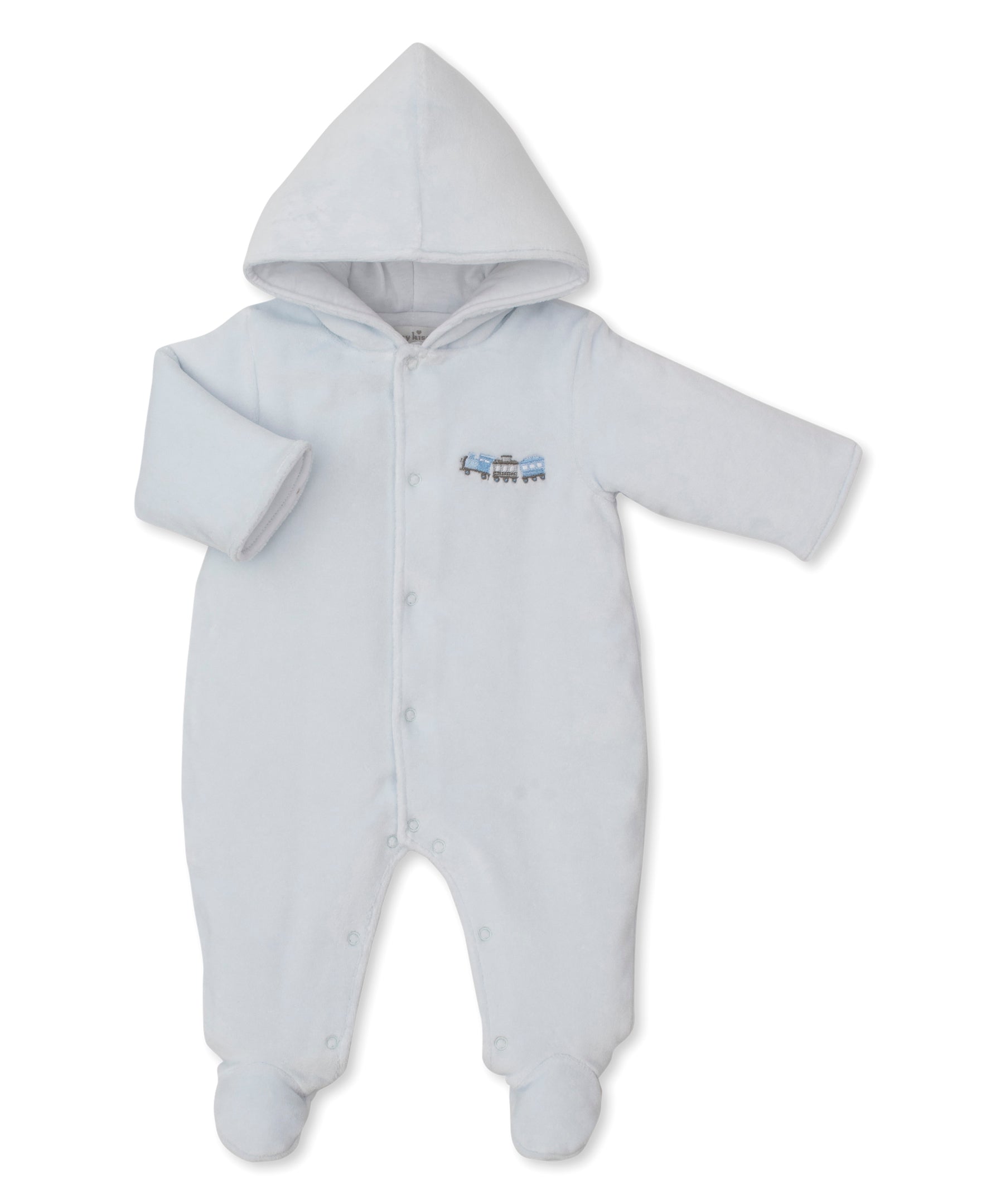 Roundabout Railroad Velour Footed Bunting - Kissy Kissy