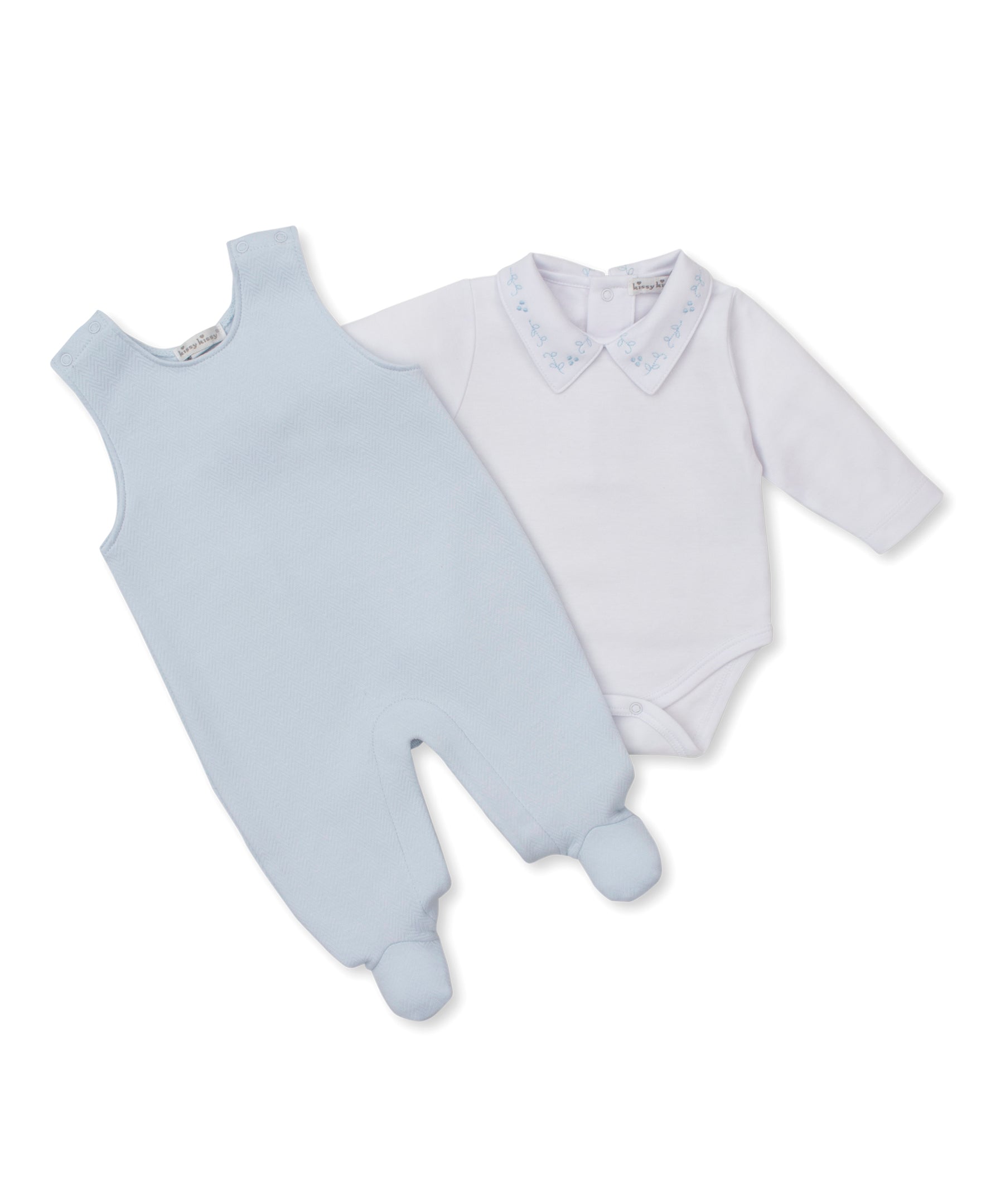 Sweet Homecoming Blue Jacquard Footed Overall Set - Kissy Kissy