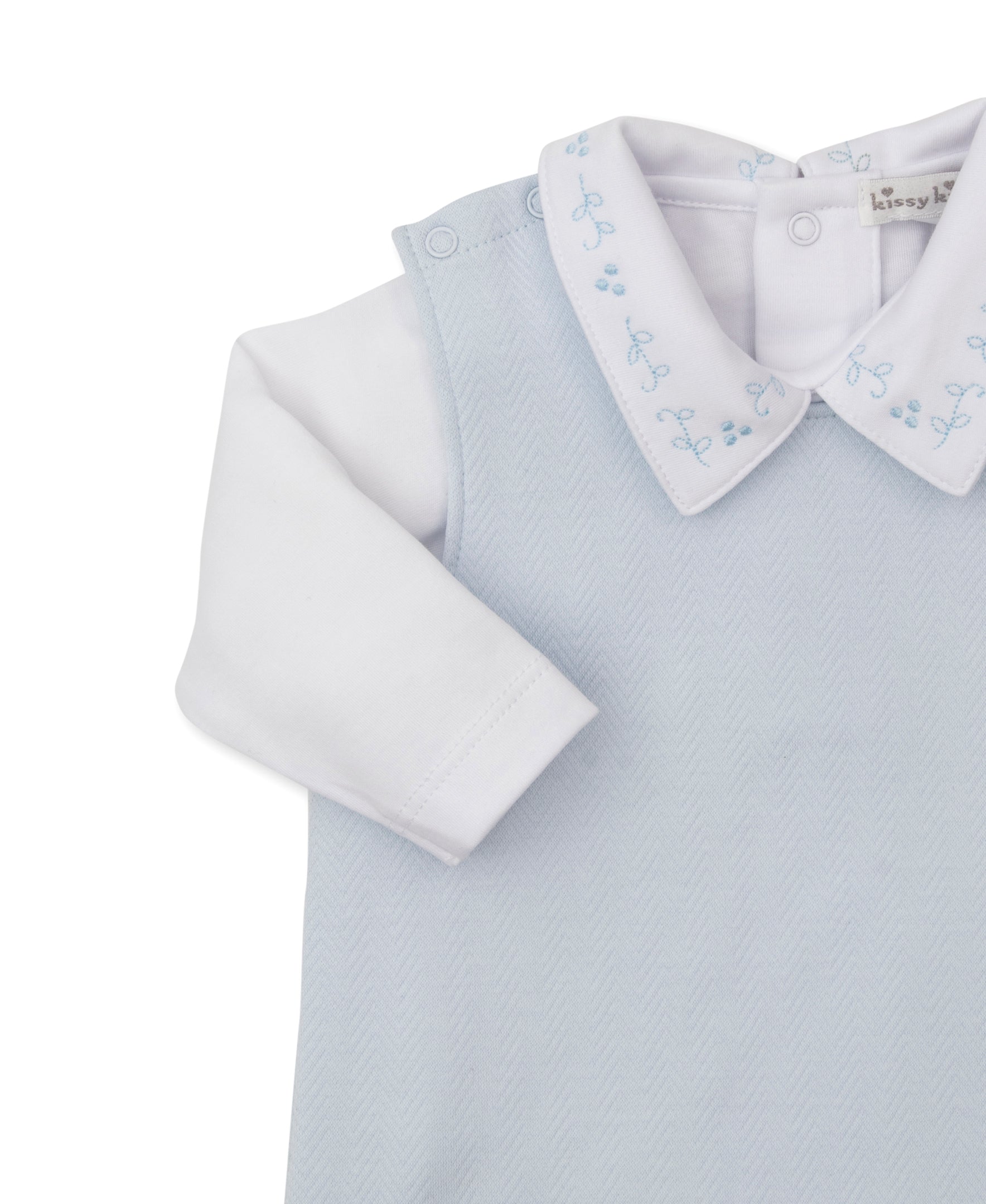 Sweet Homecoming Blue Jacquard Footed Overall Set - Kissy Kissy