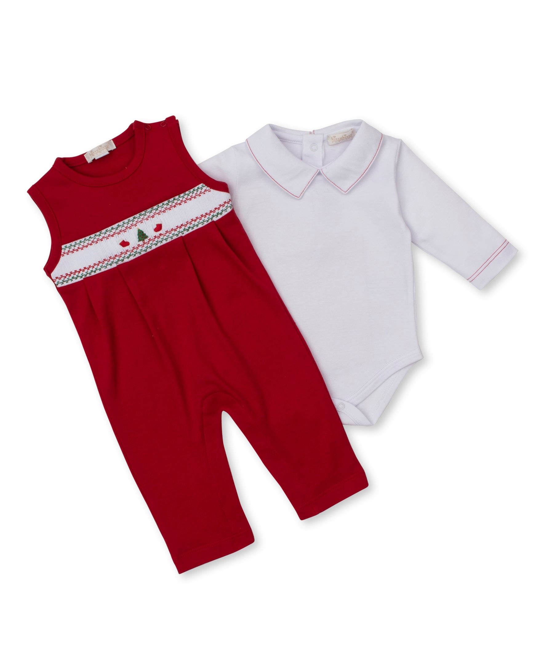 CLB Holiday Medley 26 Hand Smocked Overall Set - Kissy Kissy
