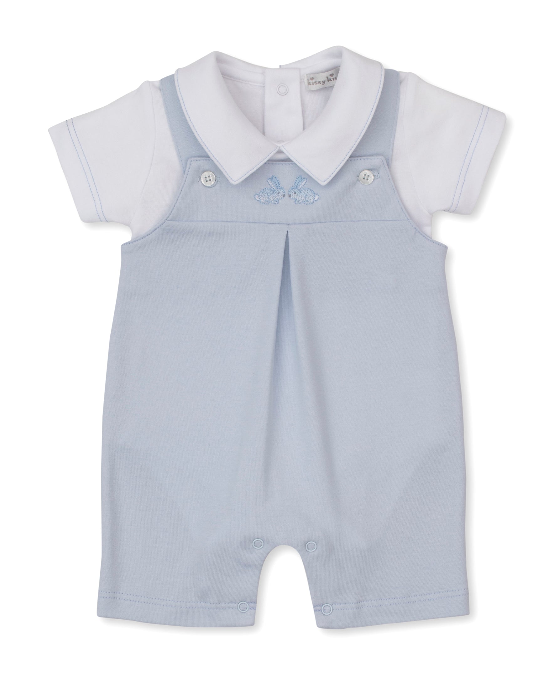 Springtime Bunny Fun Blue Short Overall Set - Kissy Kissy