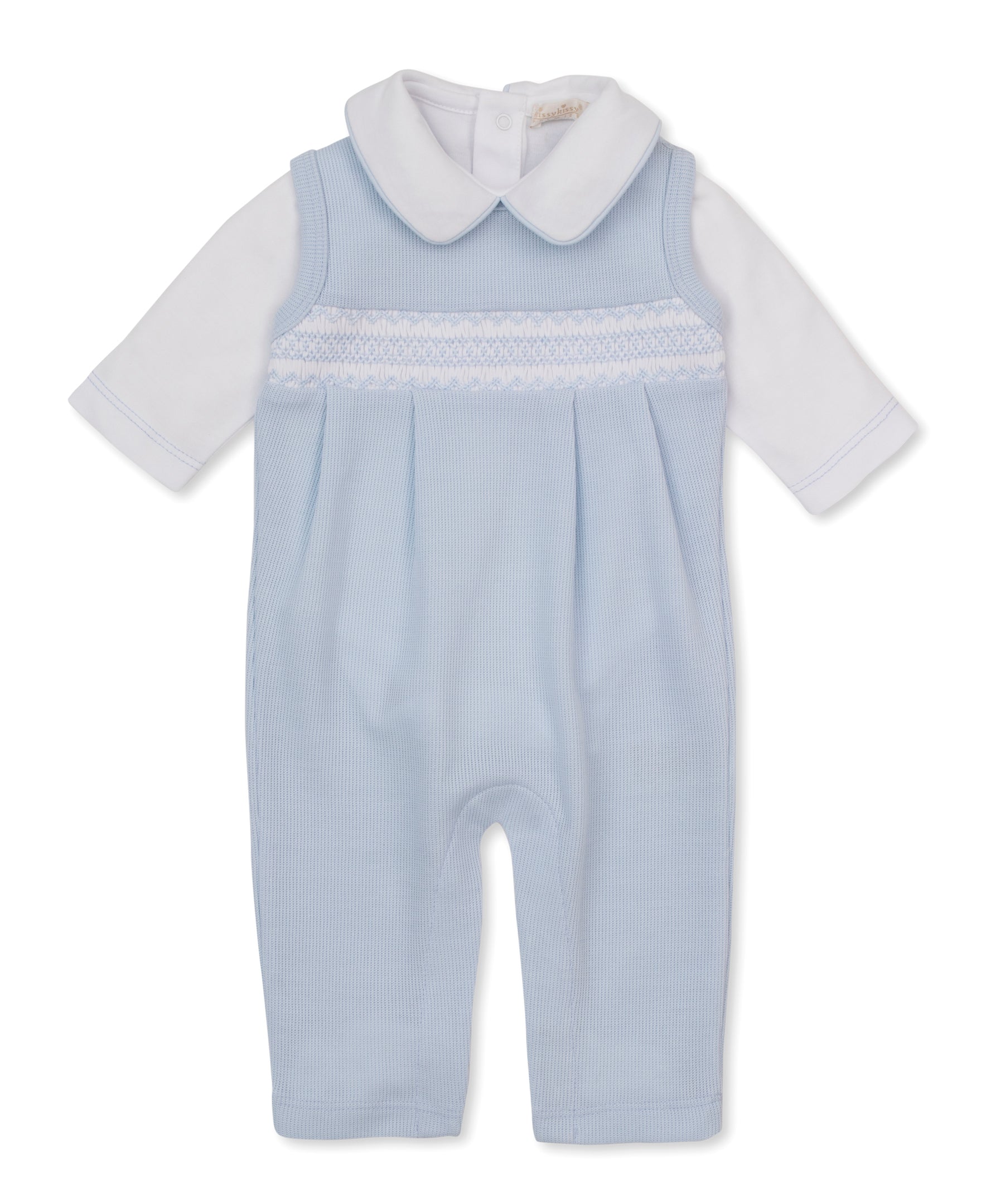 CLB Punto Ingles Blue Hand Smocked Overall Set - Kissy Kissy
