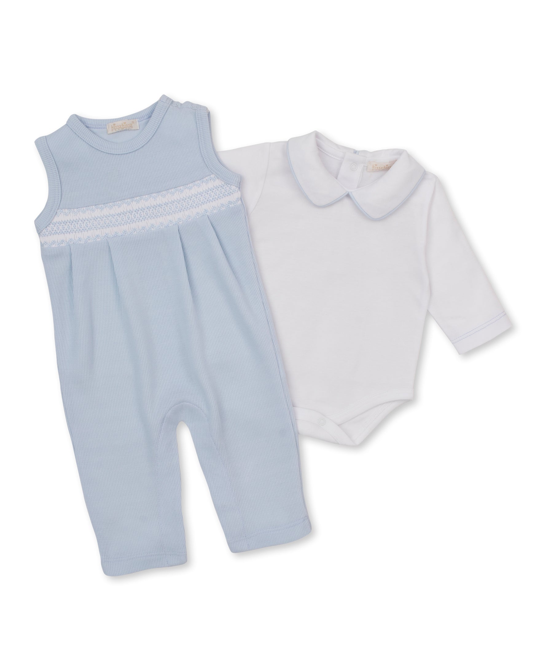 CLB Punto Ingles Blue Hand Smocked Overall Set - Kissy Kissy