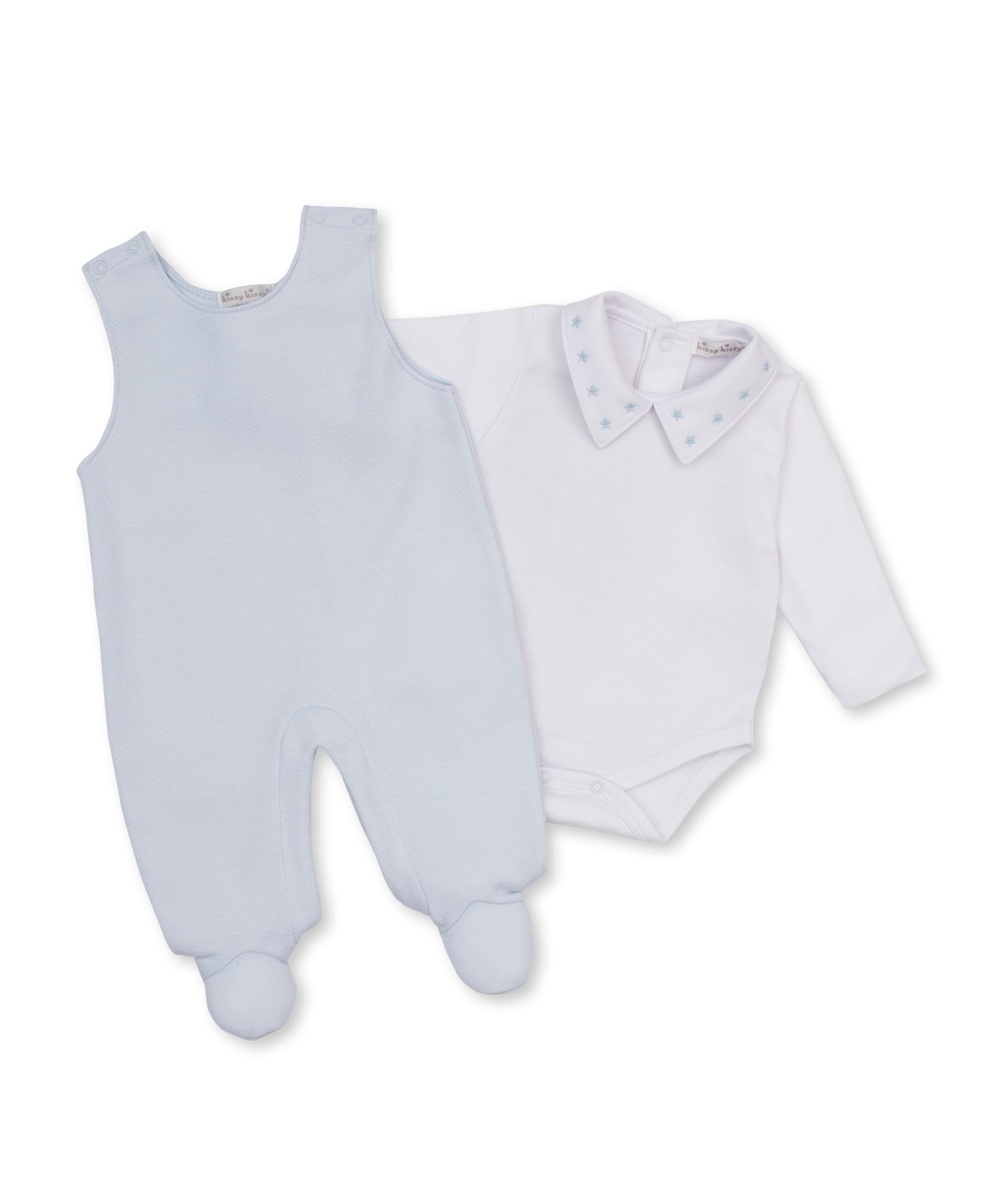 Baby Blessings Blue Jacquard Footed Overall Set