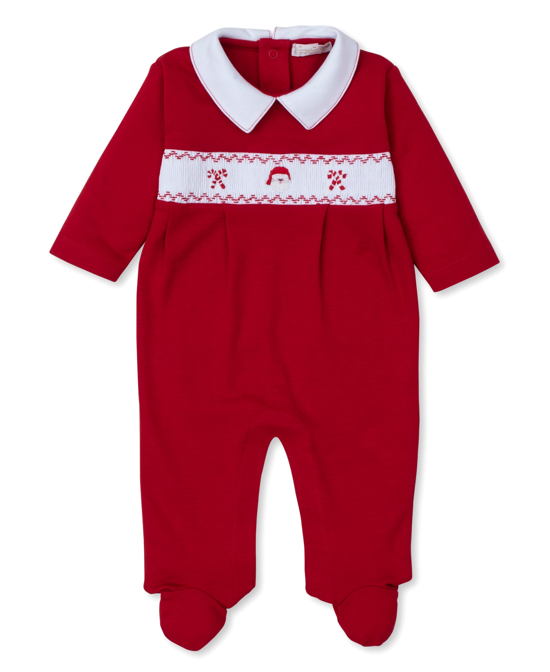 CLB Holiday Medley 25 Santa Hand Smocked Footie w/Collar - Kissy Kissy