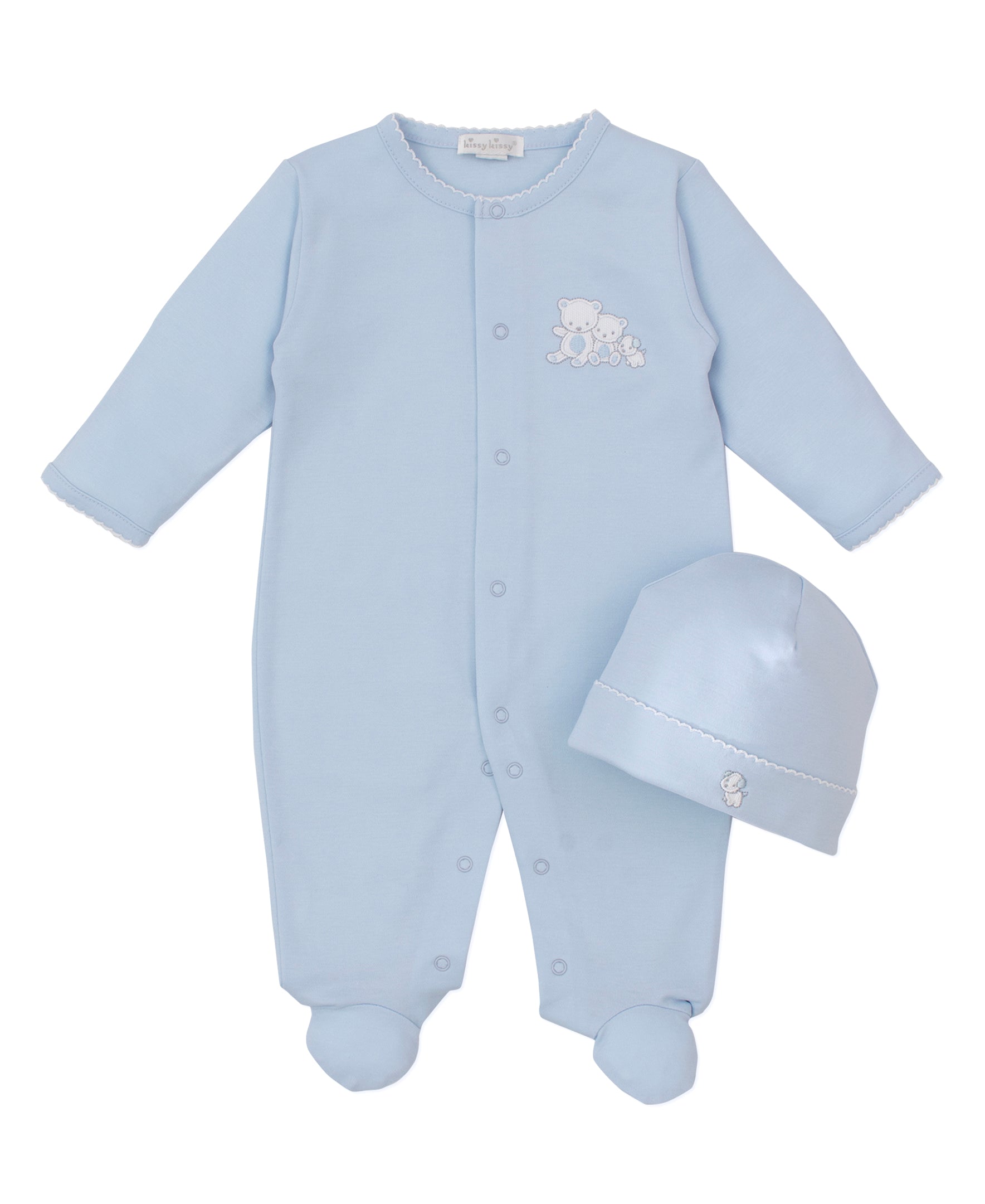 Beary Besties Blue Footie & Hat Set - Kissy Kissy
