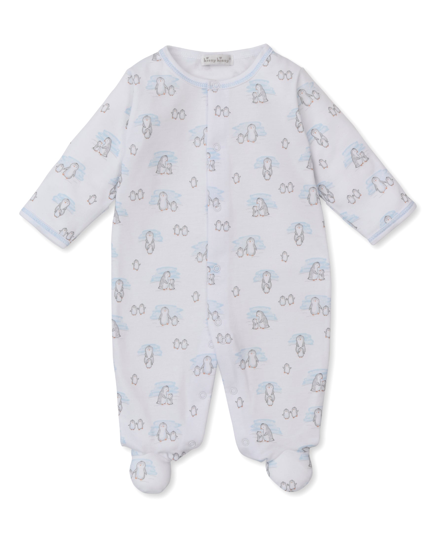 Snow Happy Penguins Blue Footie - Kissy Kissy